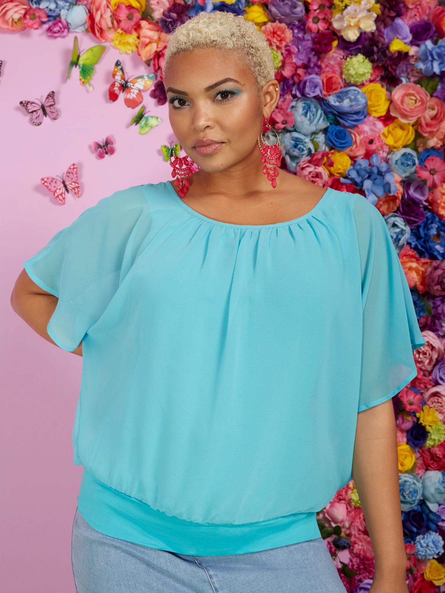 Petite Semi-Sheer Flutter Dolman-Sleeve Top - Image 14