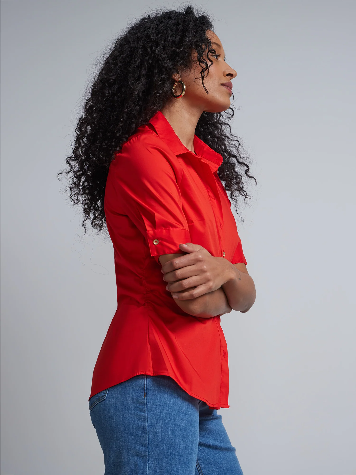 Petite Short-Sleeve Metal Button-Front Secret Snap - NY&C Madison Shirt® - Image 10