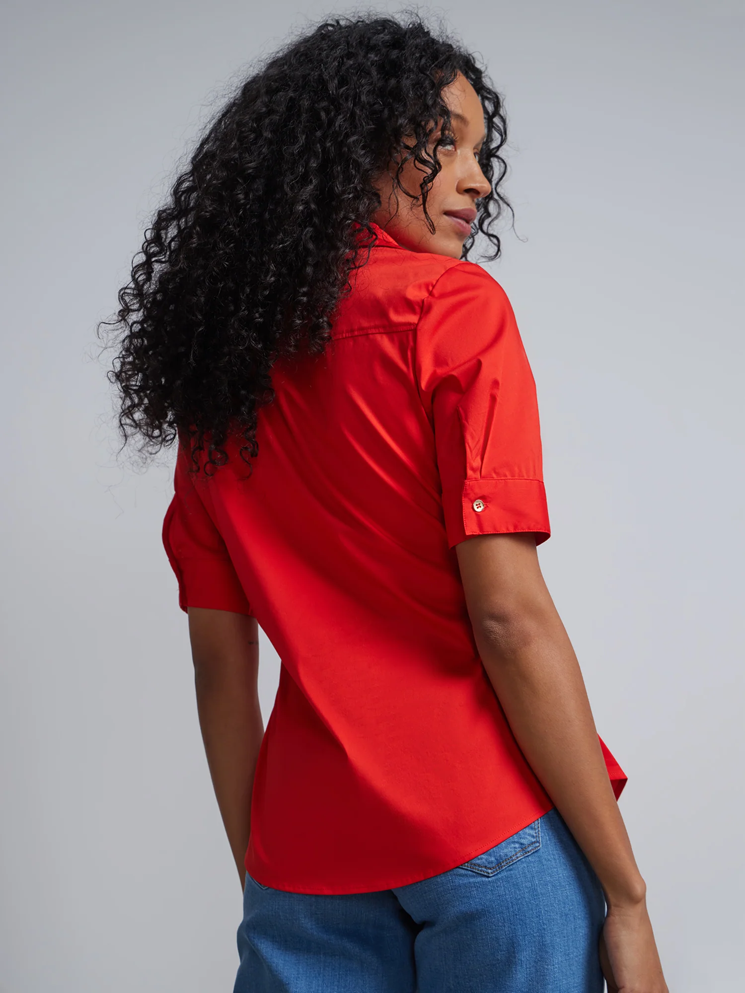 Petite Short-Sleeve Metal Button-Front Secret Snap - NY&C Madison Shirt® - Image 11