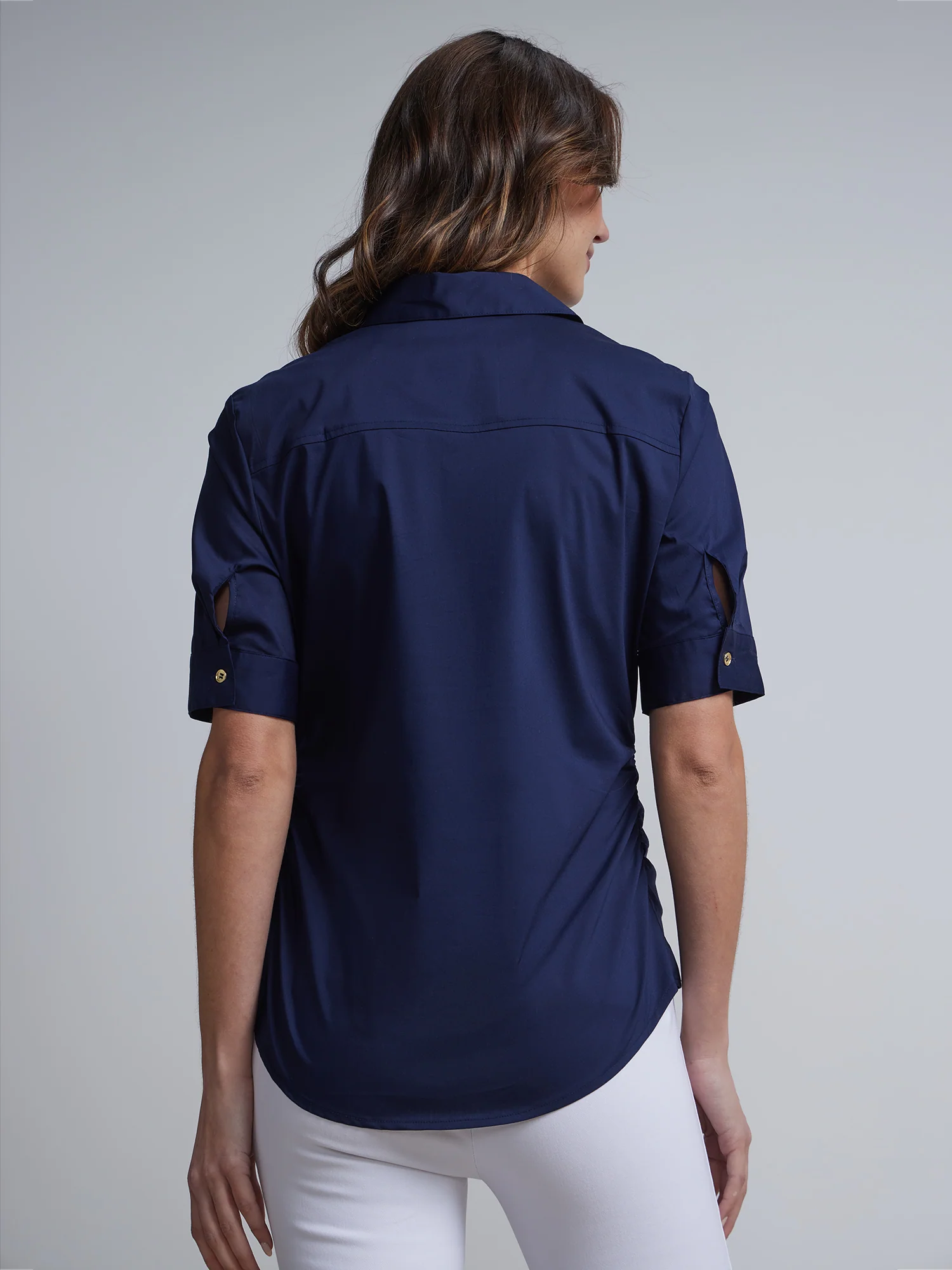 Petite Short-Sleeve Metal Button-Front Secret Snap - NY&C Madison Shirt® - Image 7