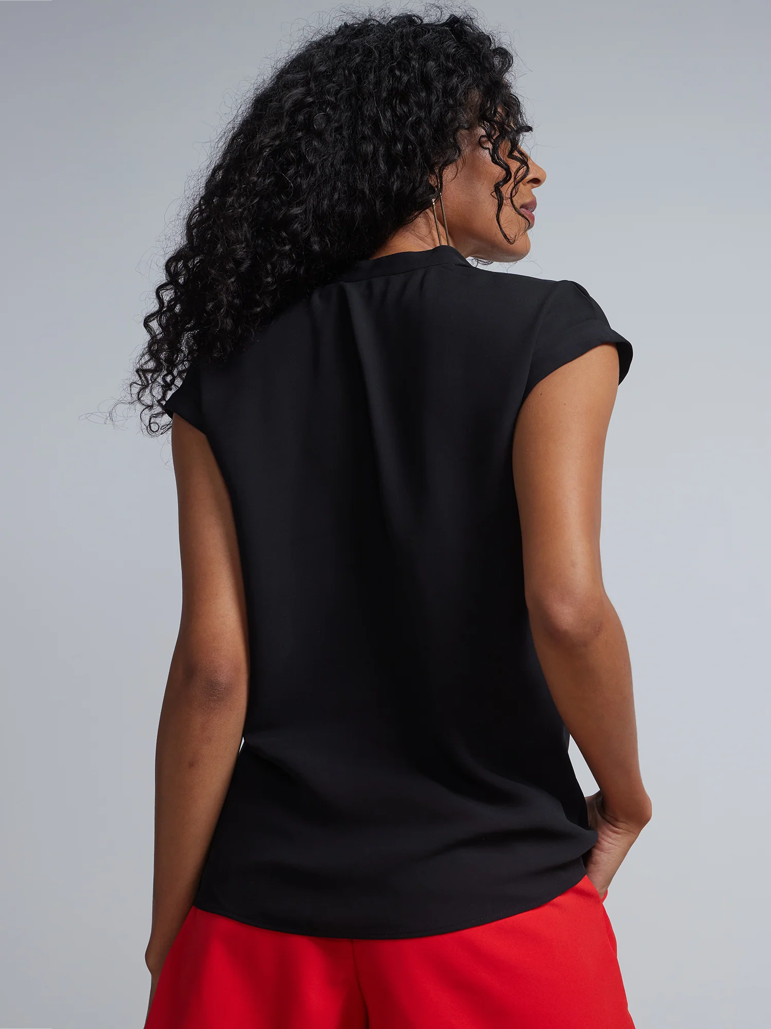 Petite Split-Neck Cuffed Blouse - Image 3