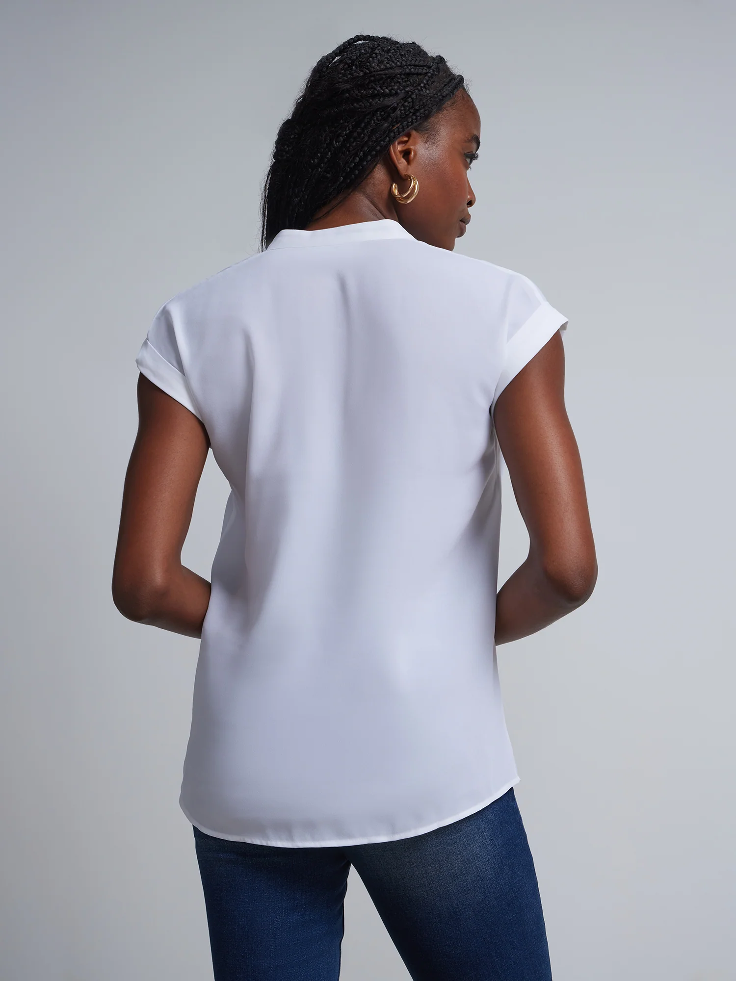 Petite Split-Neck Cuffed Blouse - Image 8