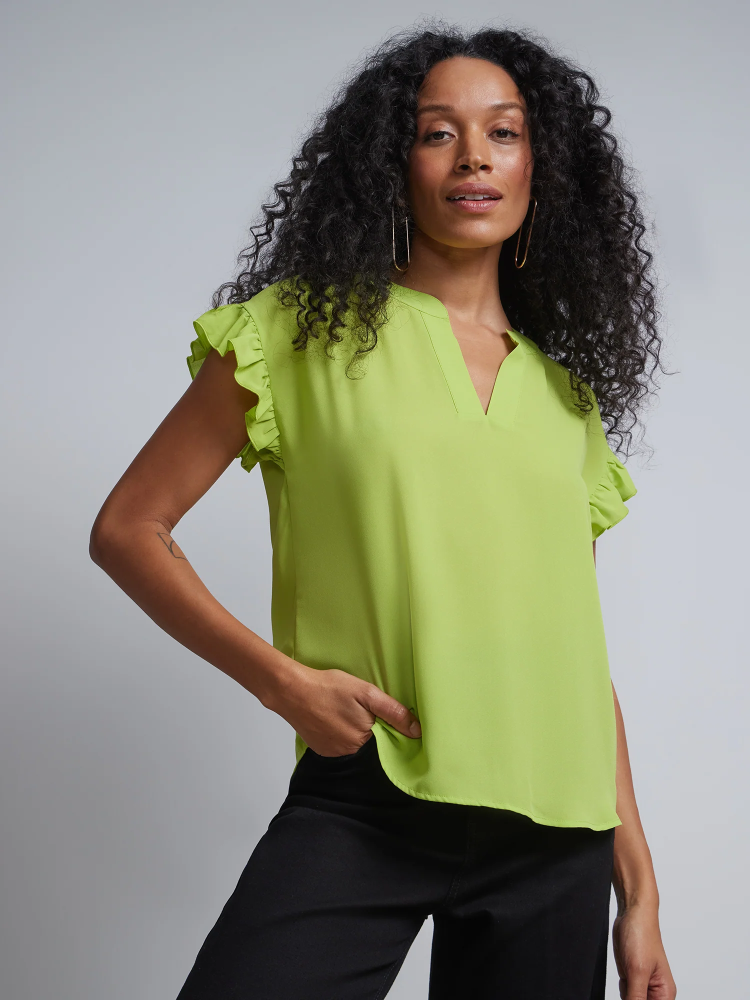 Petite Split-Neck Ruffle-Sleeve Blouse - Image 11