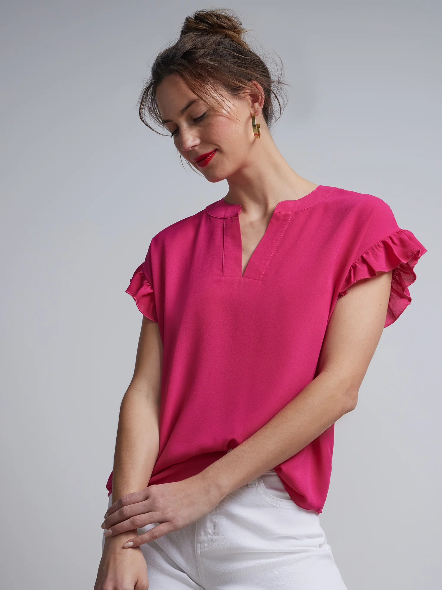 Petite Split-Neck Ruffle-Sleeve Blouse - Image 16