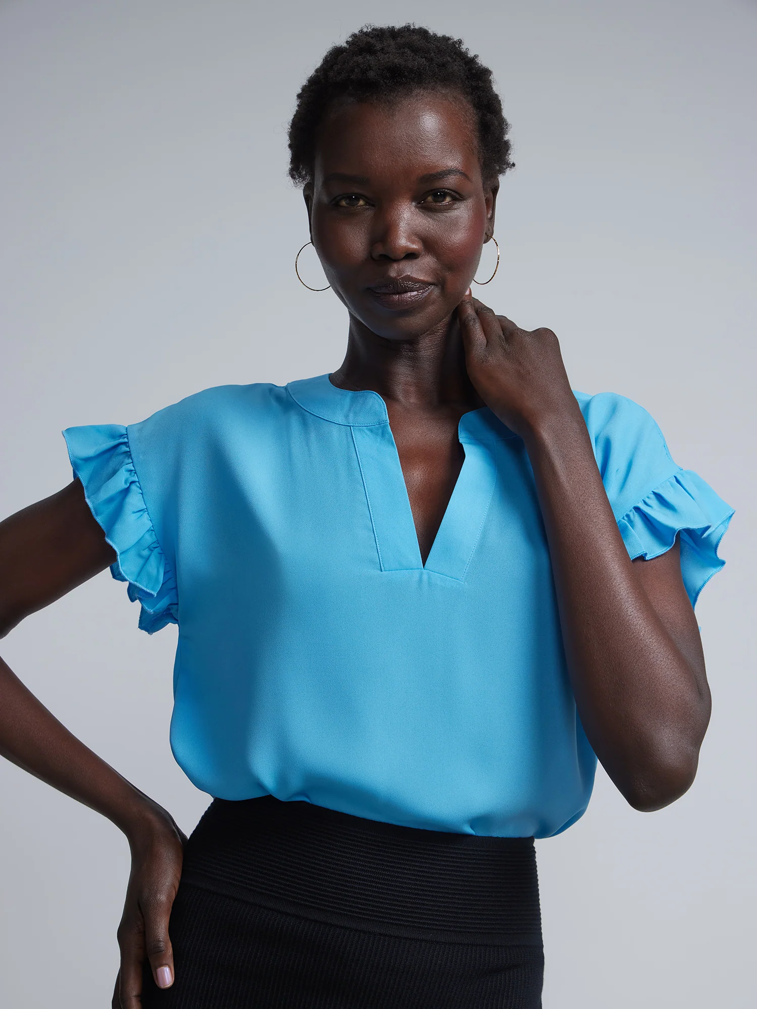 Petite Split-Neck Ruffle-Sleeve Blouse - Image 27