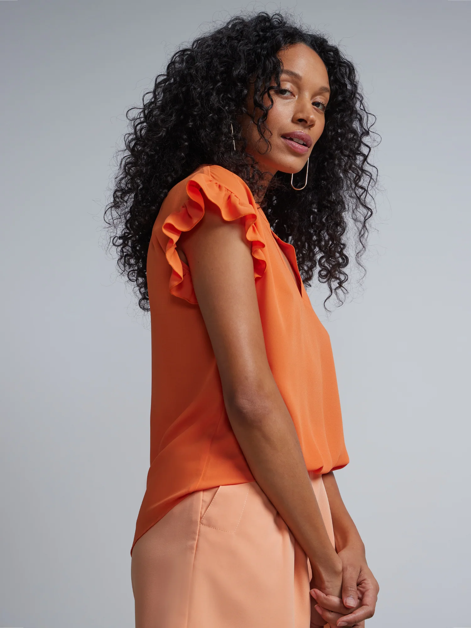 Petite Split-Neck Ruffle-Sleeve Blouse - Image 6