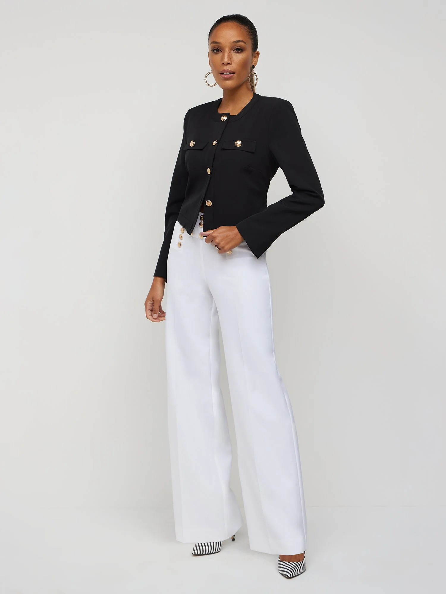 Petite Super High-Waisted Button-Front Sailor Wide-Leg Pant
