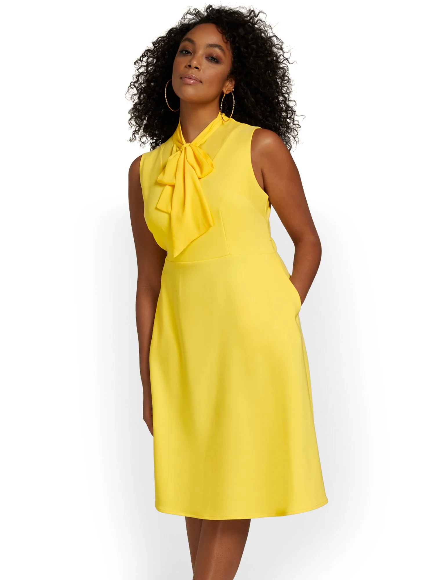 Petite Tie-Neck Flare Dress - Premium Stretch - Image 2