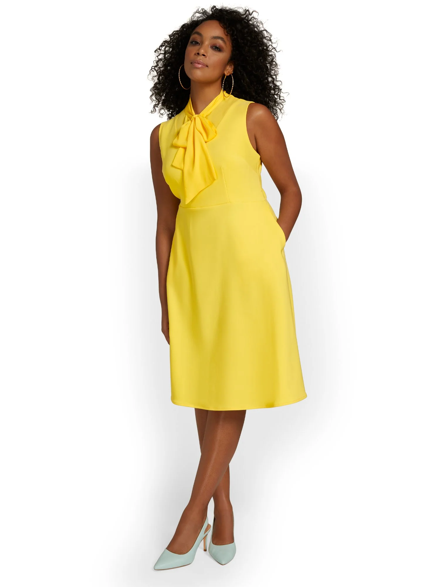 Petite Tie-Neck Flare Dress - Premium Stretch - Image 4
