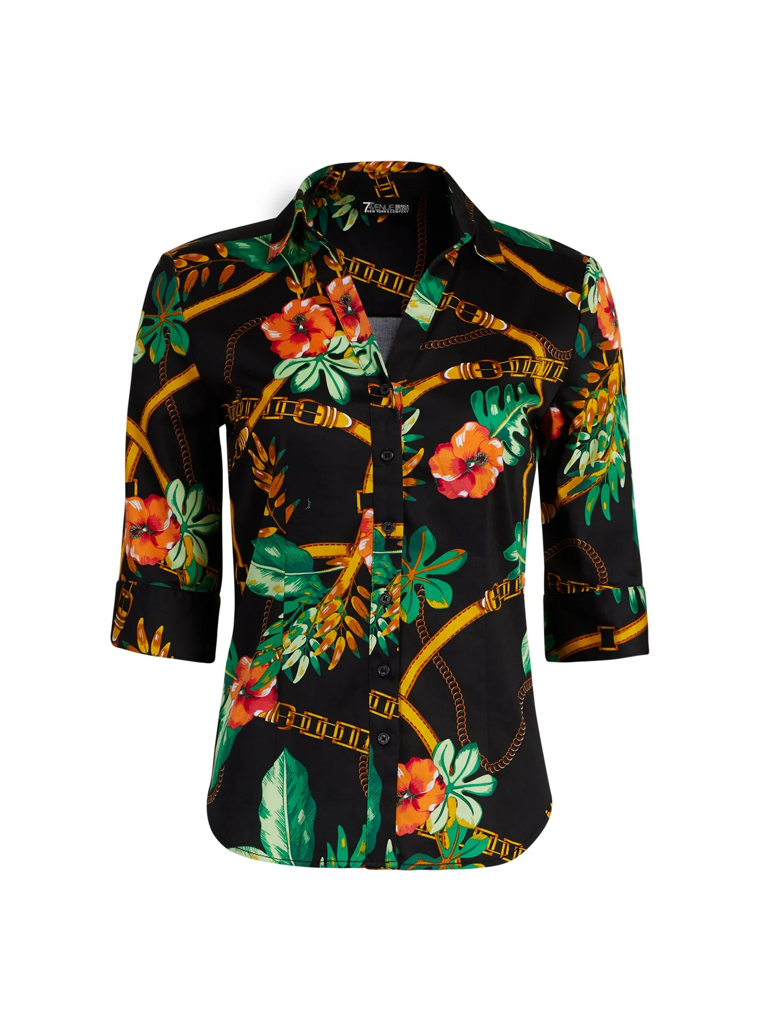 Petite Tropical-Print Madison Stretch Shirt - Secret Snap - 7th Avenue - Image 4
