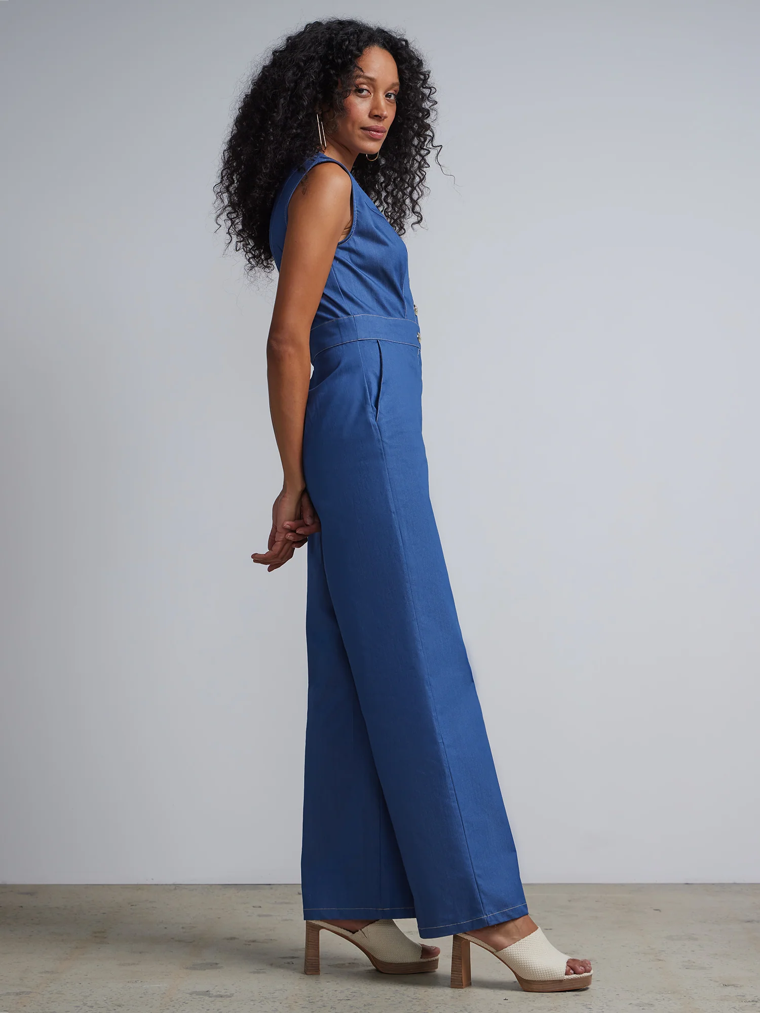 Petite V-Neck Button-Front Jumpsuit - Image 2