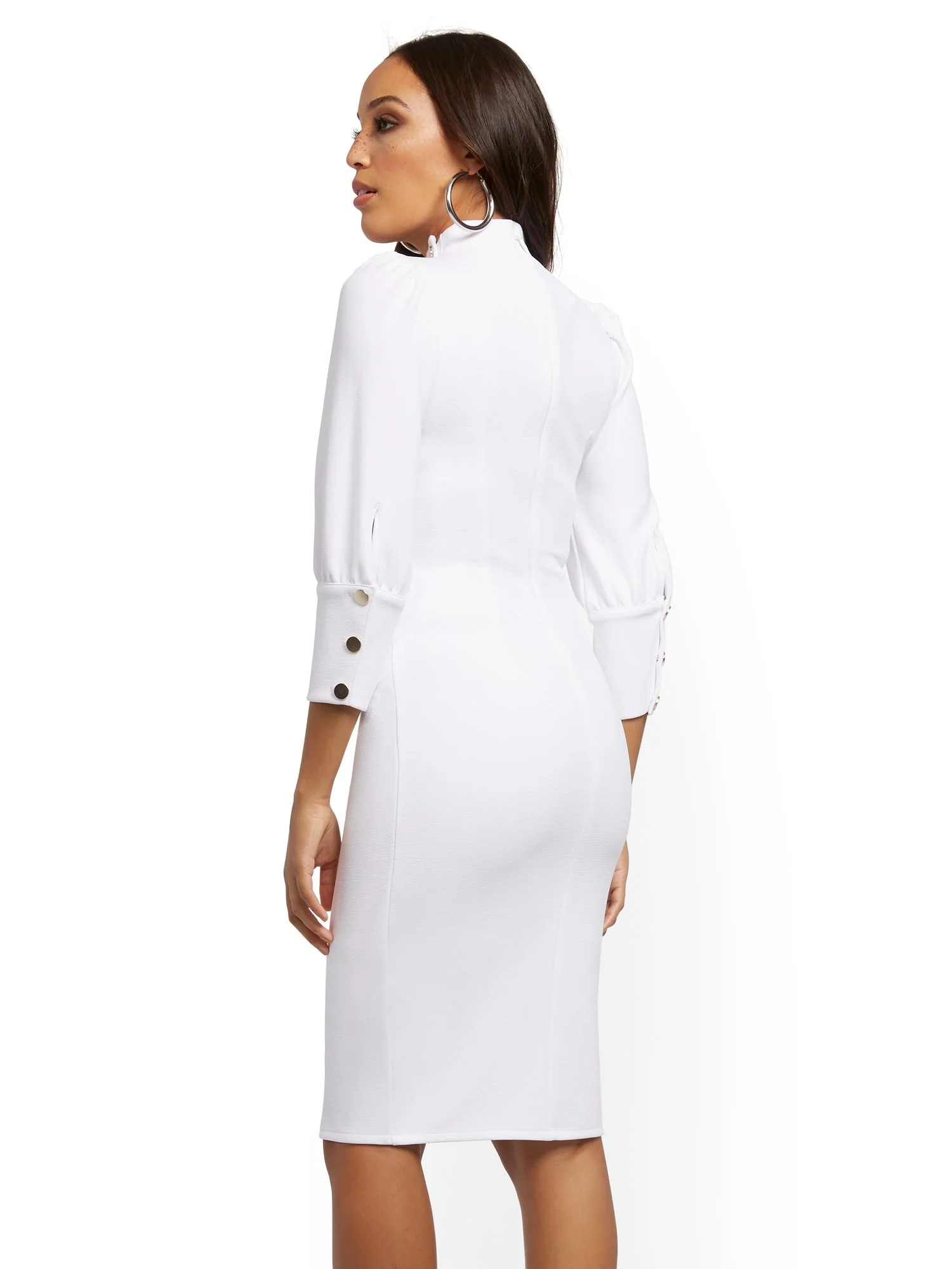 Petite White Button-Accent Ruched Sheath Dress - Image 3