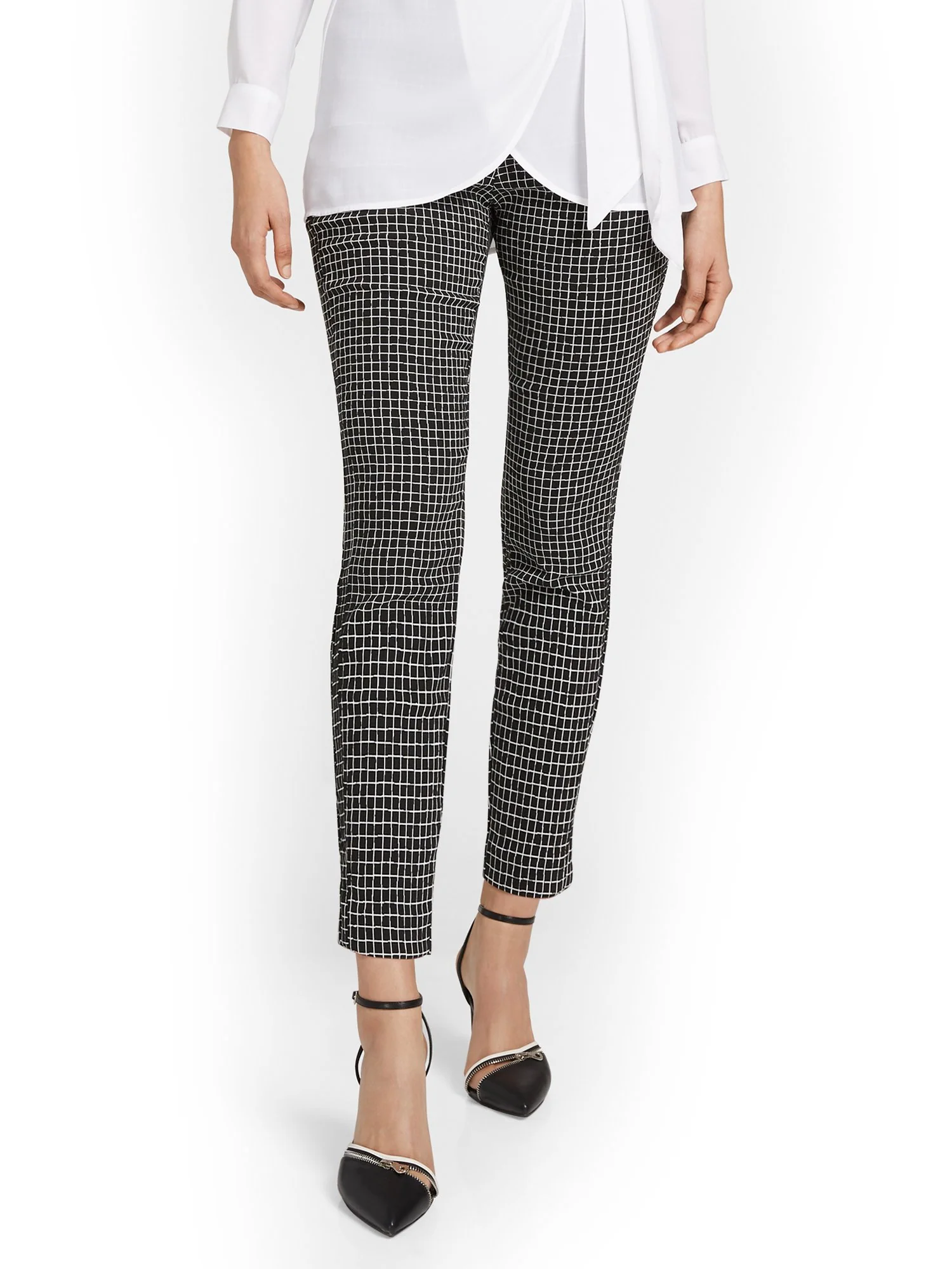 Petite Whitney High-Waisted Pull-On Slim-Leg Ankle Pant - Windowpane Print - Image 2