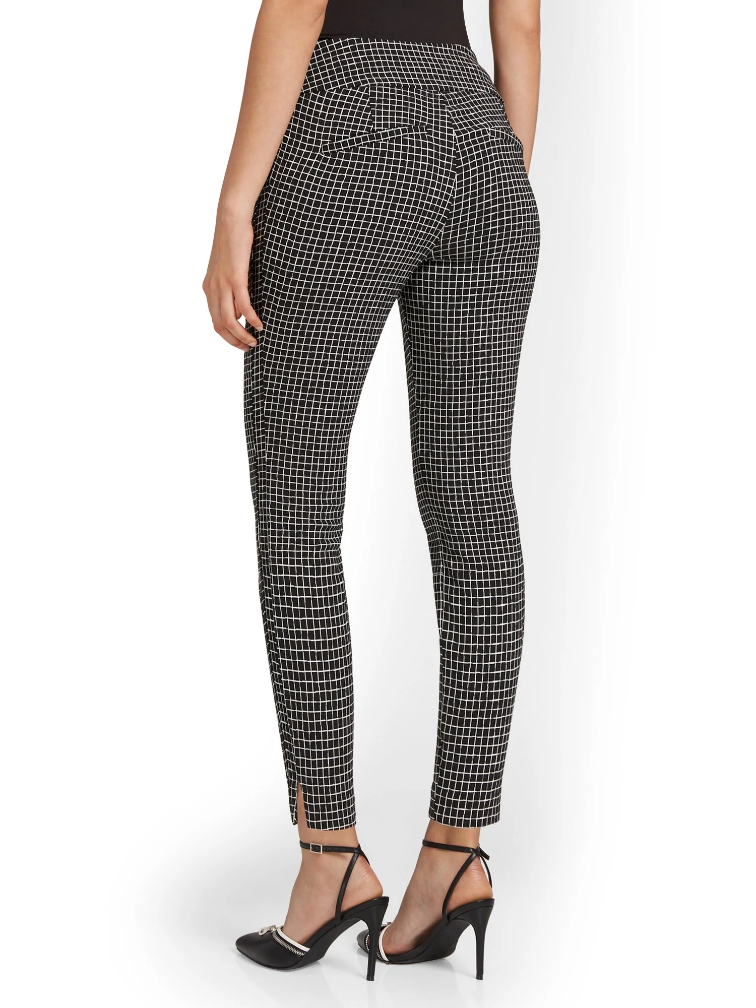 Petite Whitney High-Waisted Pull-On Slim-Leg Ankle Pant - Windowpane Print - Image 3
