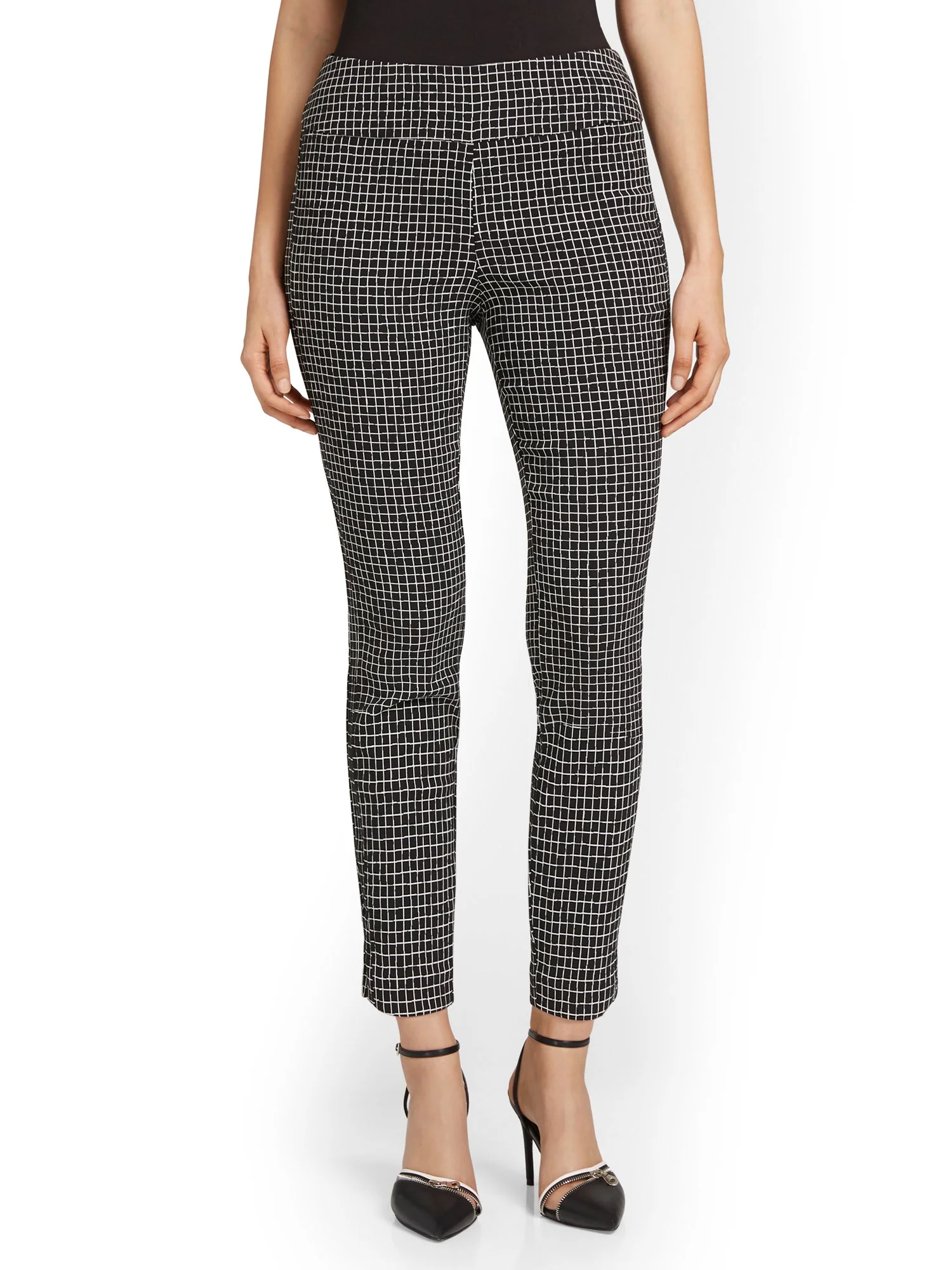 Petite Whitney High-Waisted Pull-On Slim-Leg Ankle Pant - Windowpane Print - Image 5