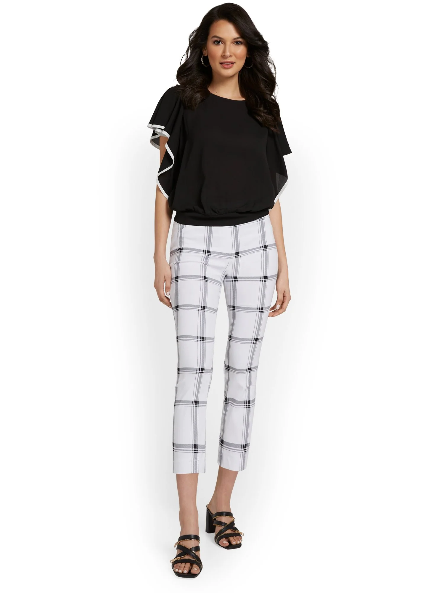 Petite Whitney High-Waisted Pull-On Slim-Leg Capri Pant - Check-Print - Image 10