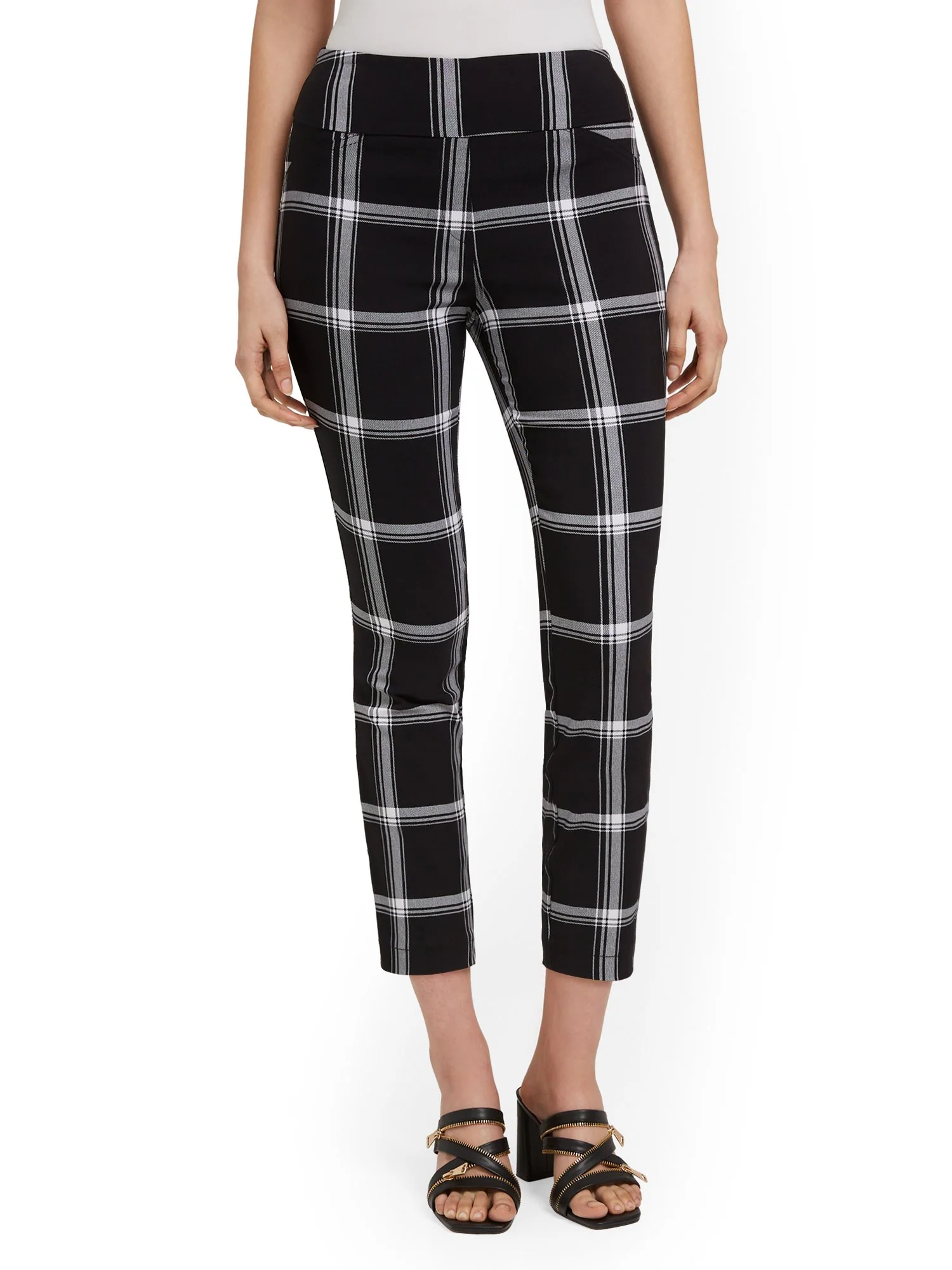 Petite Whitney High-Waisted Pull-On Slim-Leg Capri Pant - Check-Print - Image 6