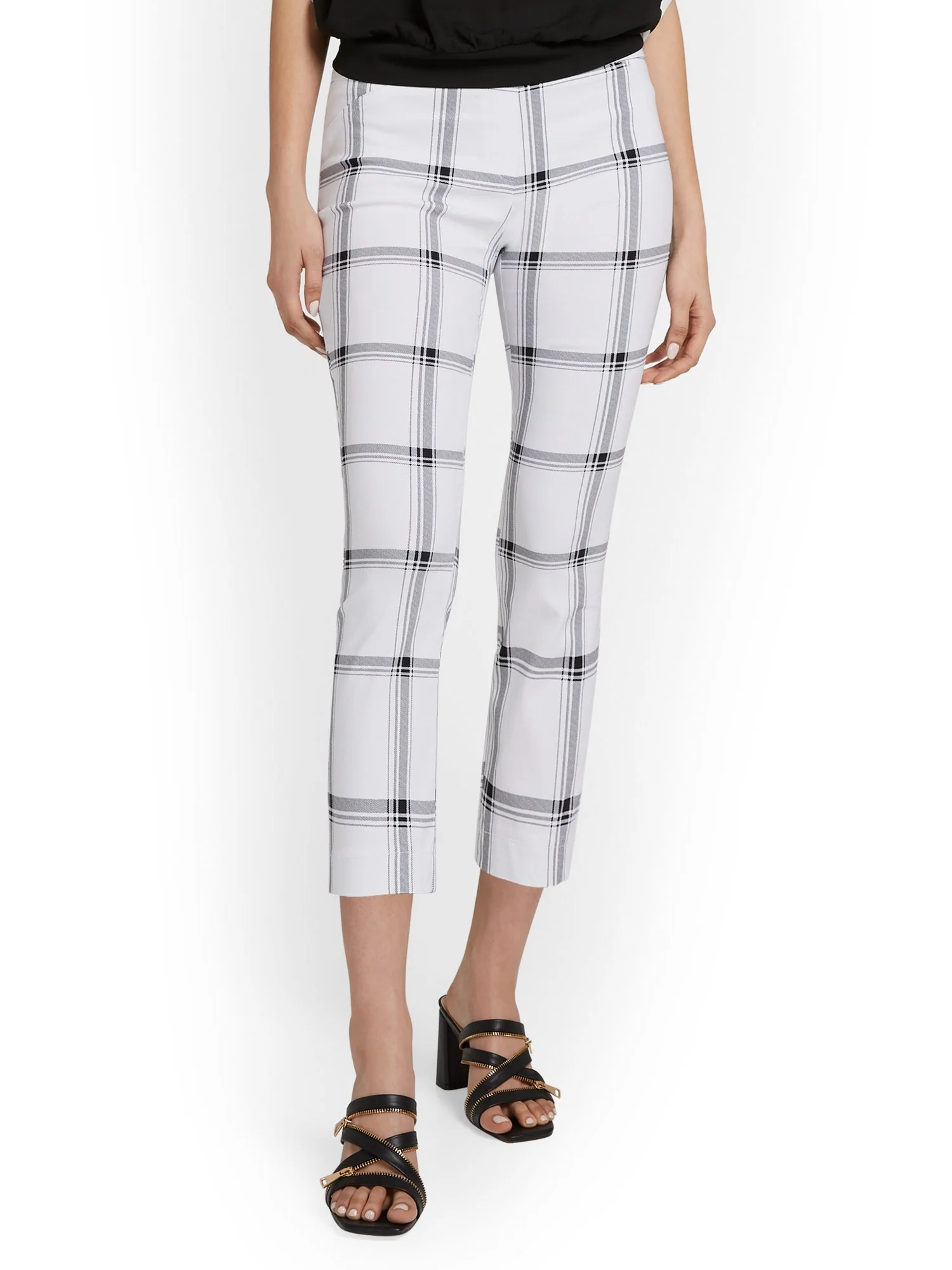 Petite Whitney High-Waisted Pull-On Slim-Leg Capri Pant - Check-Print - Image 9
