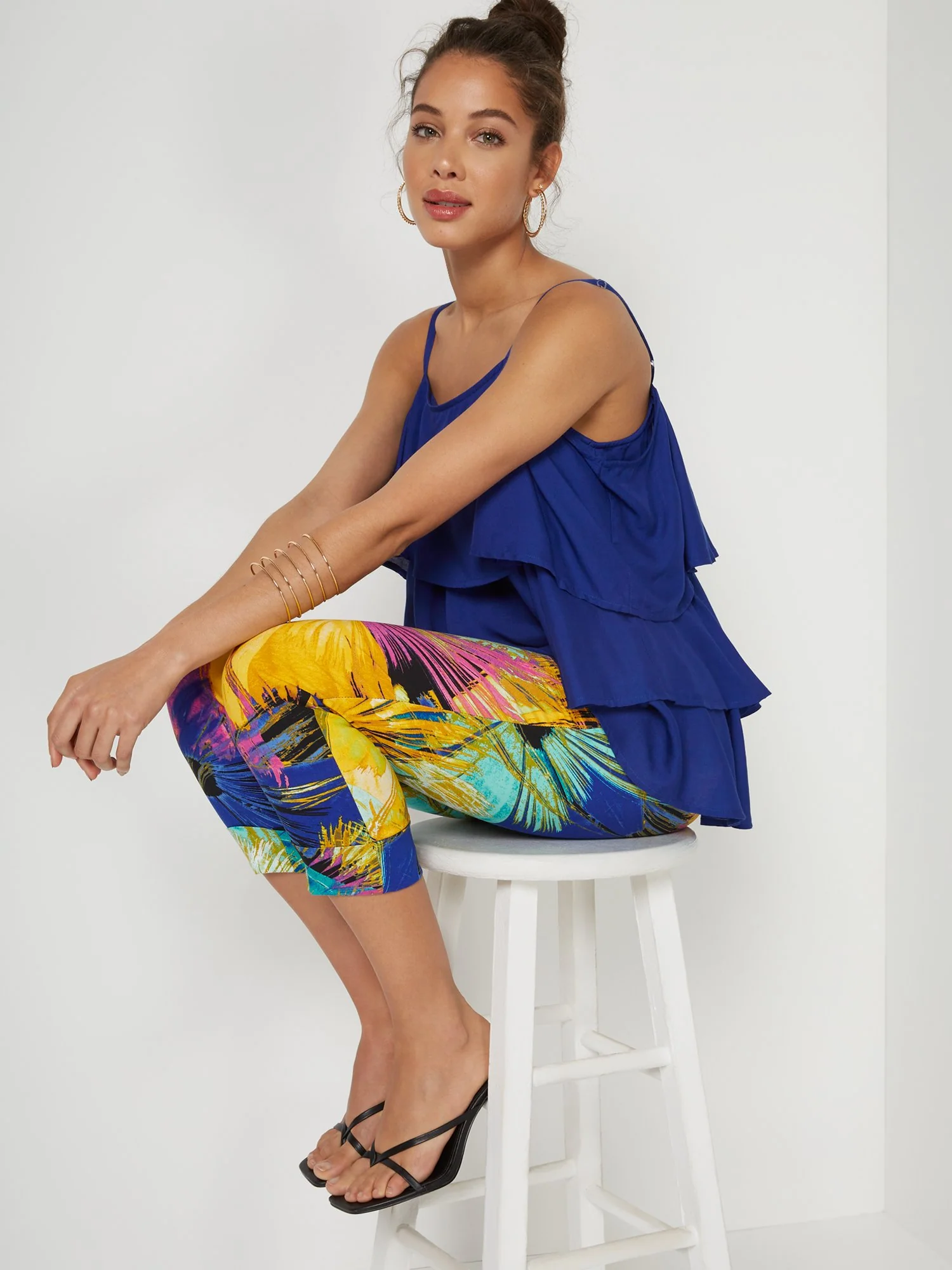 Petite Whitney High-Waisted Pull-On Slim-Leg Capri Pant - Firework Print - Image 2