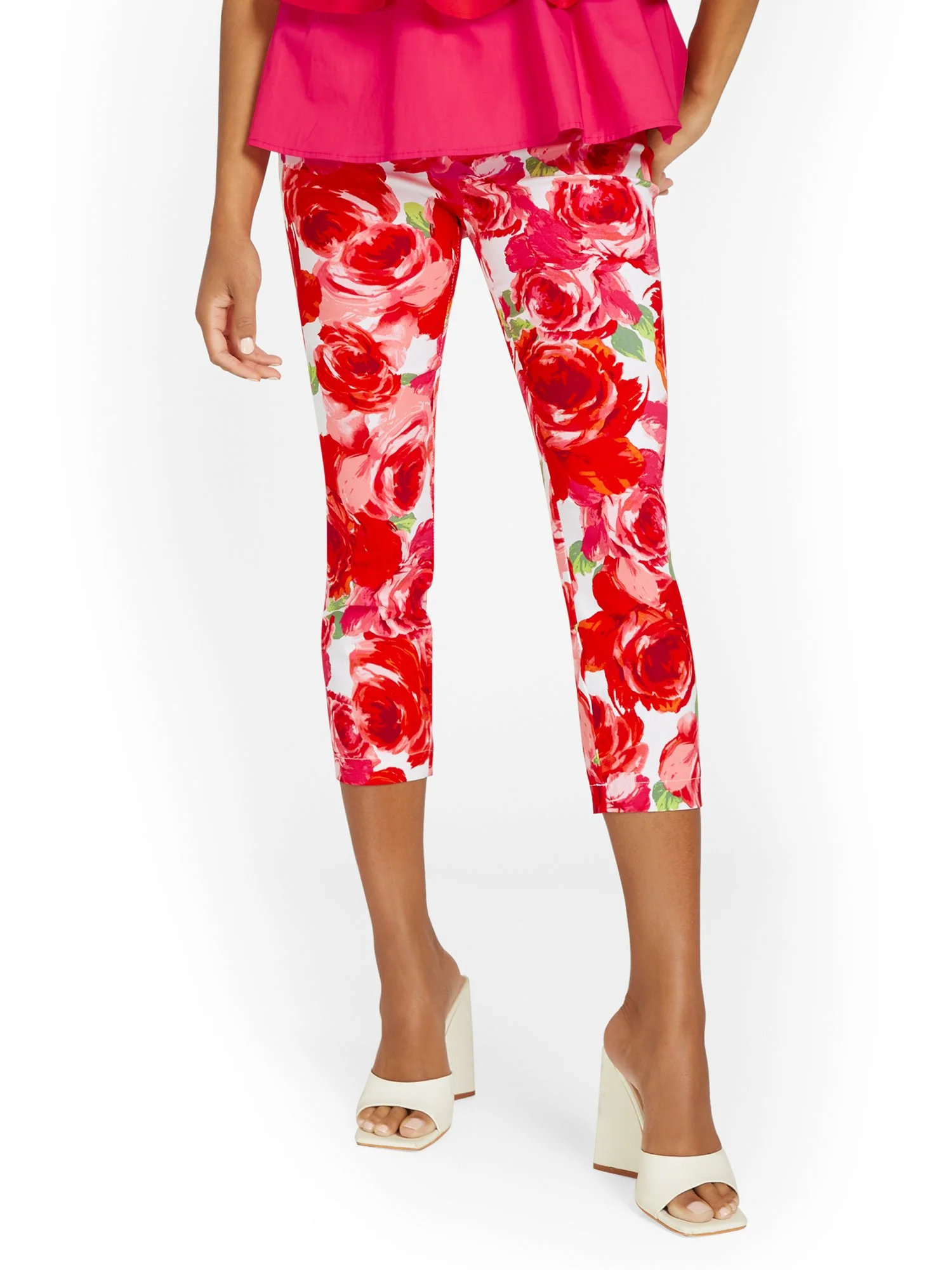 Petite Whitney High-Waisted Pull-On Slim-Leg Capri Pant - Floral-Print