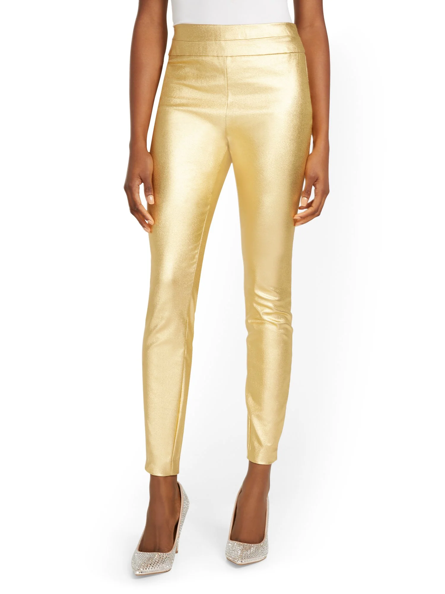 Petite Whitney High-Waisted Pull-On Slim-Leg Pant - Metallic Gold - Image 5