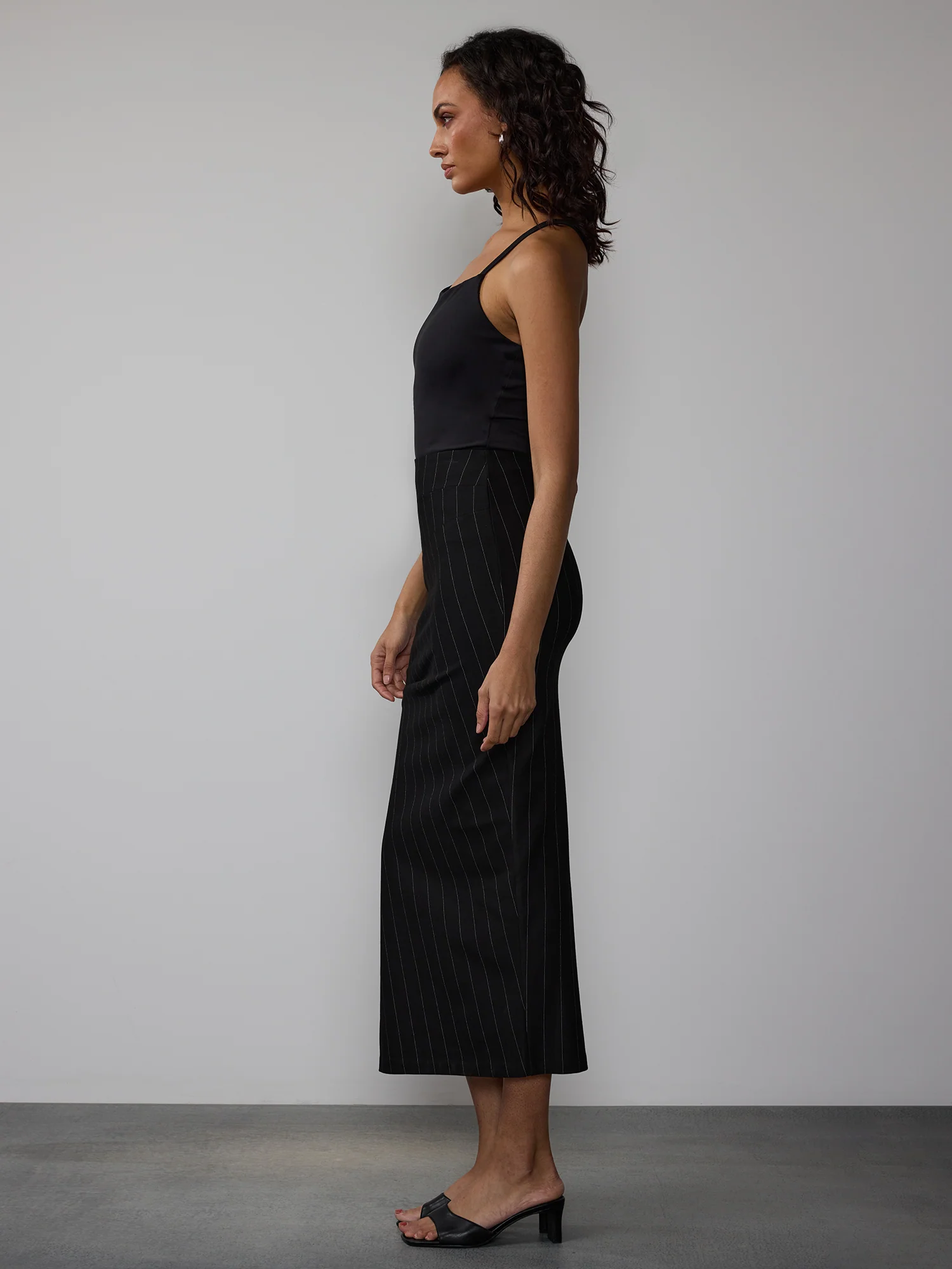 Pinstripe Ponte Maxi High Slit Skirt - Image 2