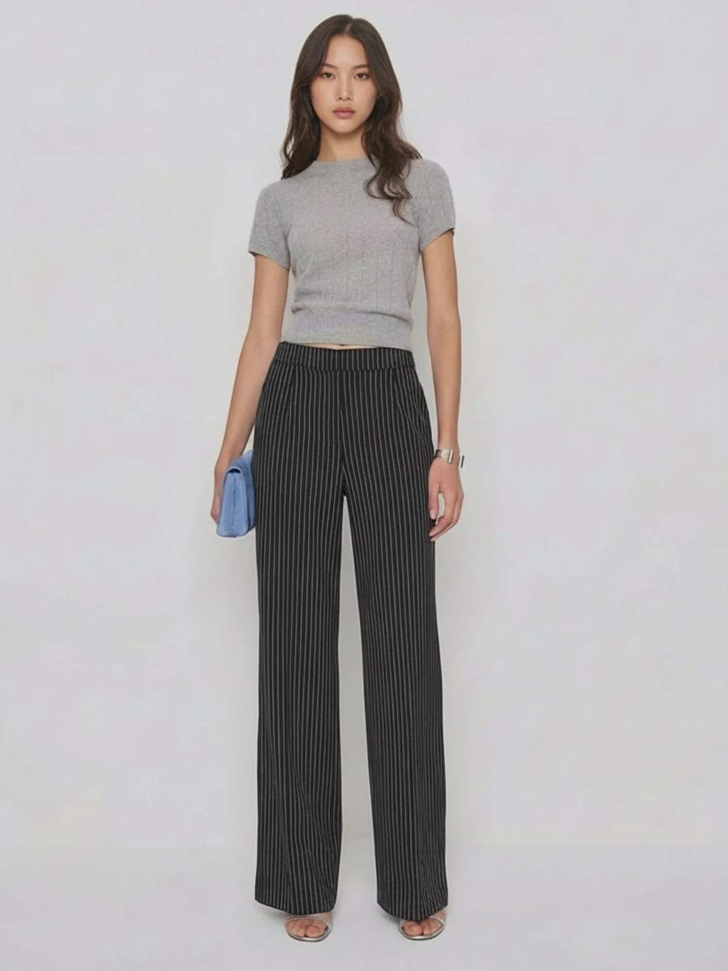 Pin Stripe Wide Leg Pull On Pants