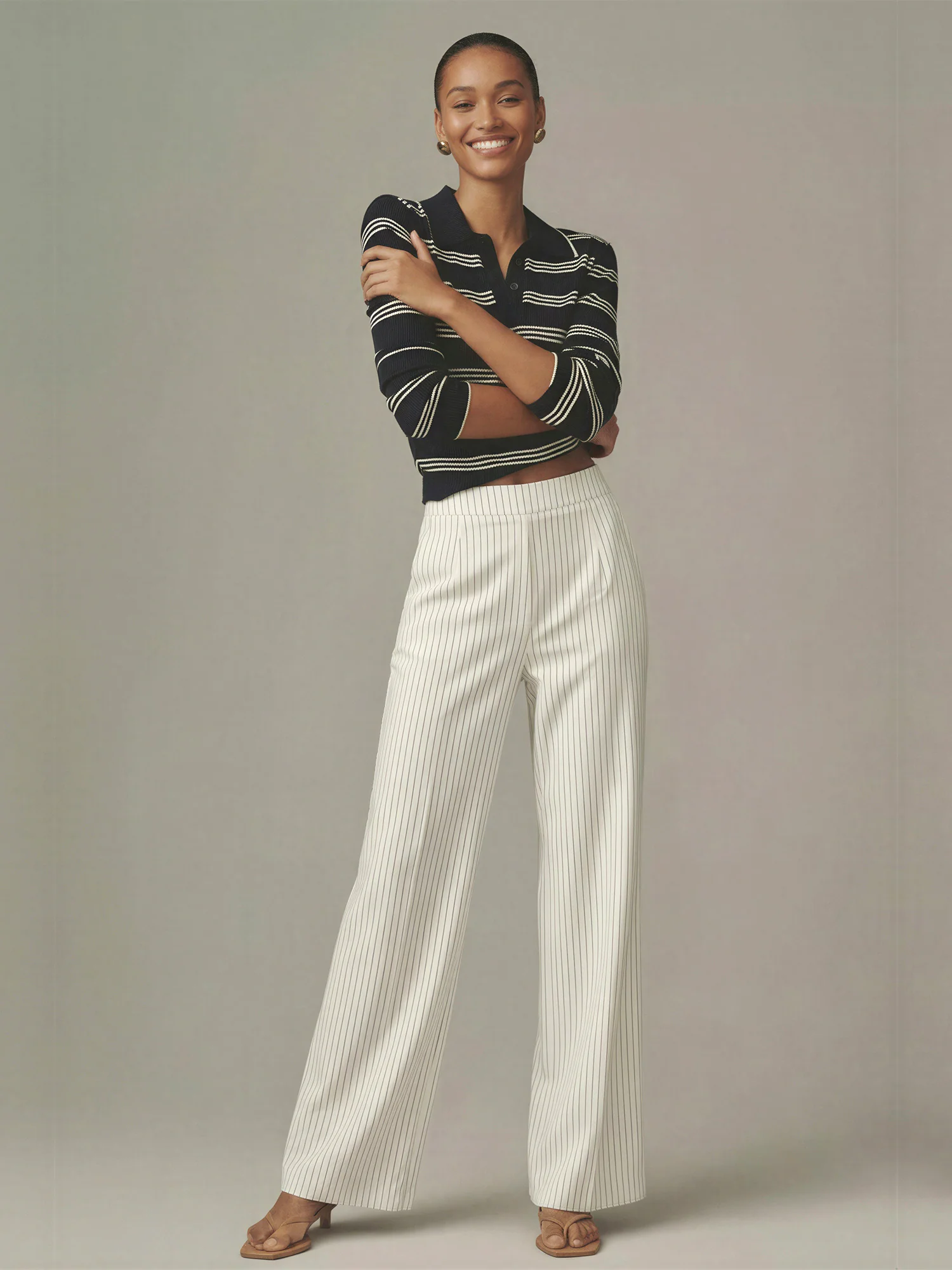 Pin Stripe Wide Leg Pull On Pants - Image 10