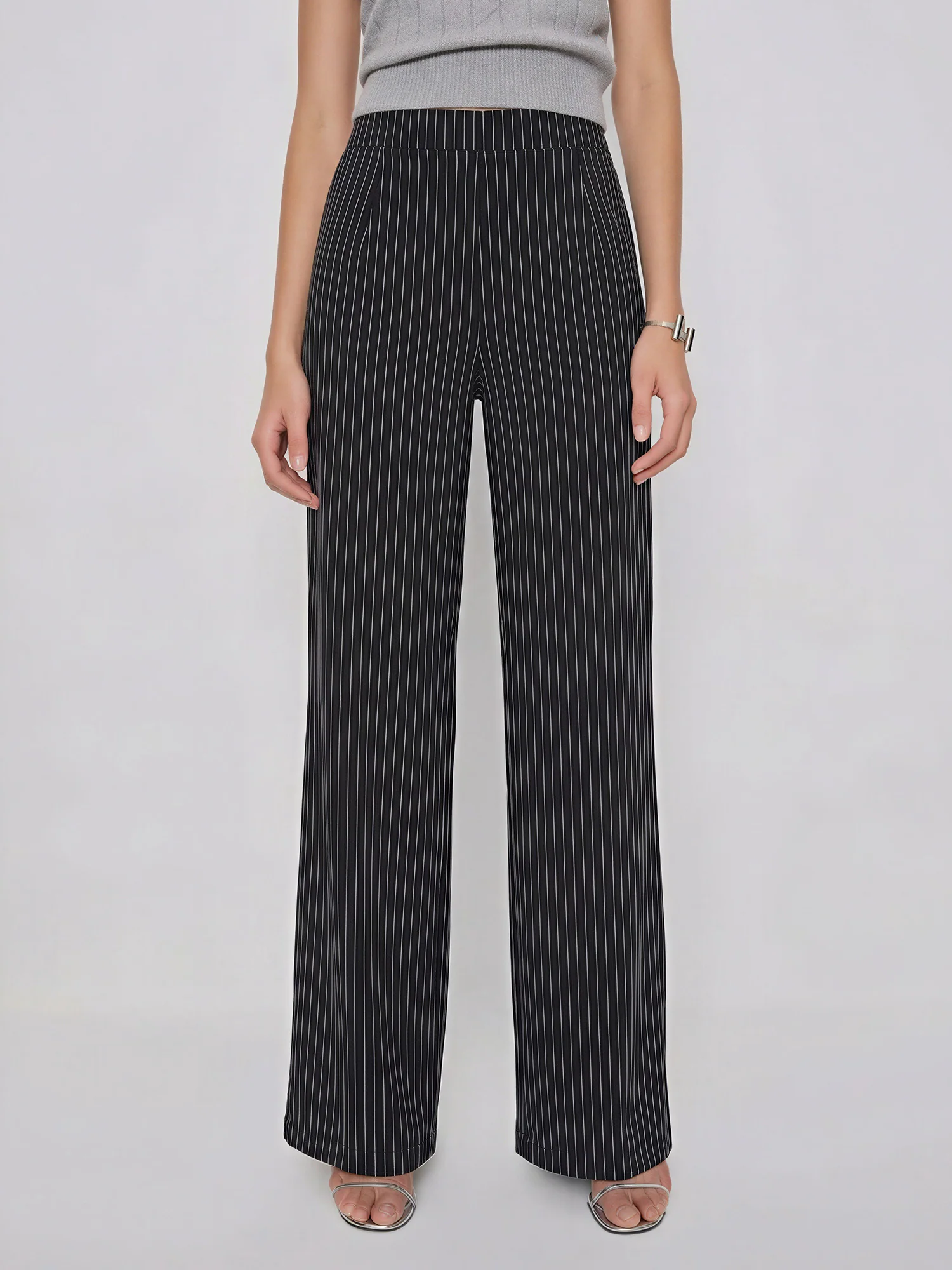 Pin Stripe Wide Leg Pull On Pants - Image 3