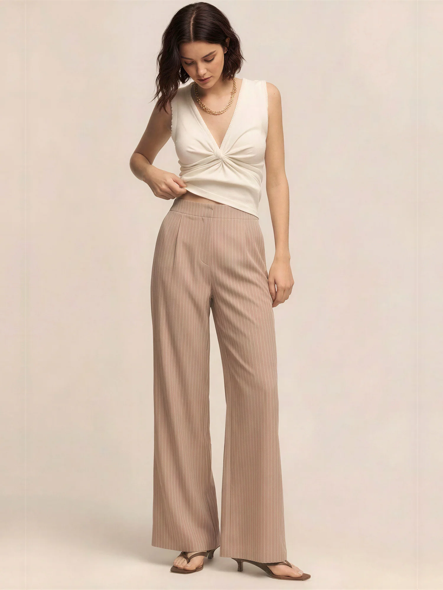 Pin Stripe Wide Leg Pull On Pants - Image 6