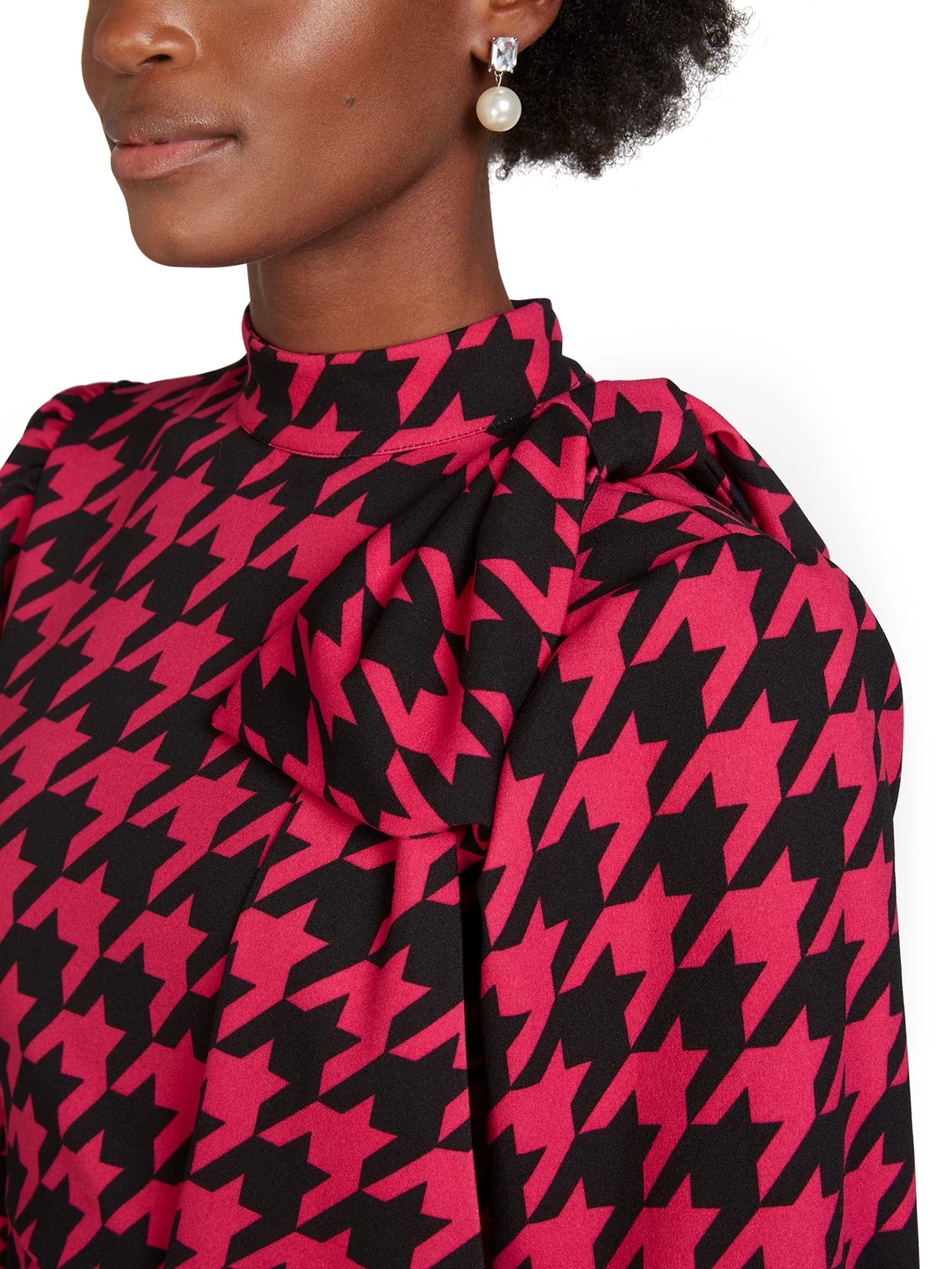 Pink Houndstooth Fitted Dress - Image 4