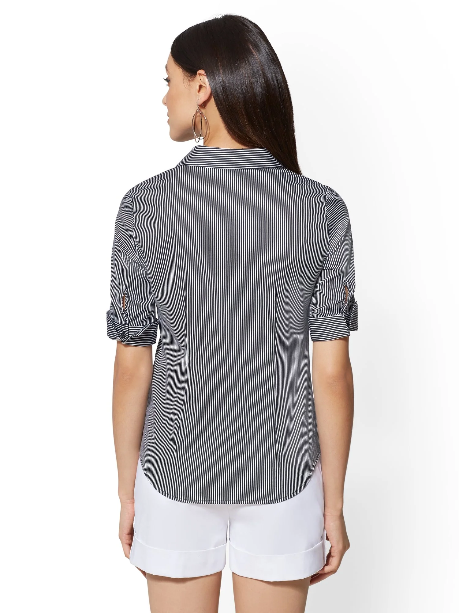 Piped Elbow Sleeve Madison Stretch Shirt - 7th Avenue - Image 16