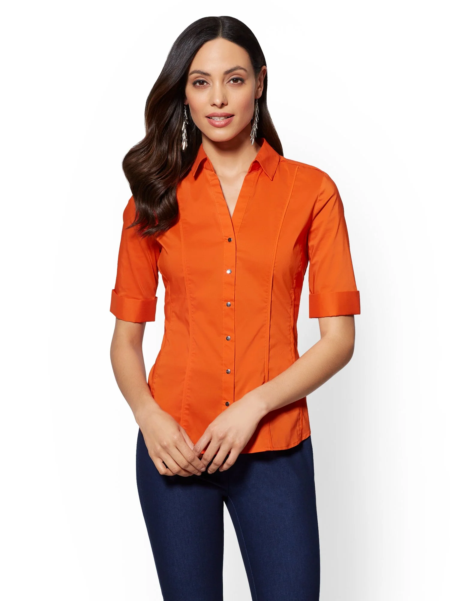 Piped Elbow Sleeve Madison Stretch Shirt - 7th Avenue - Image 28