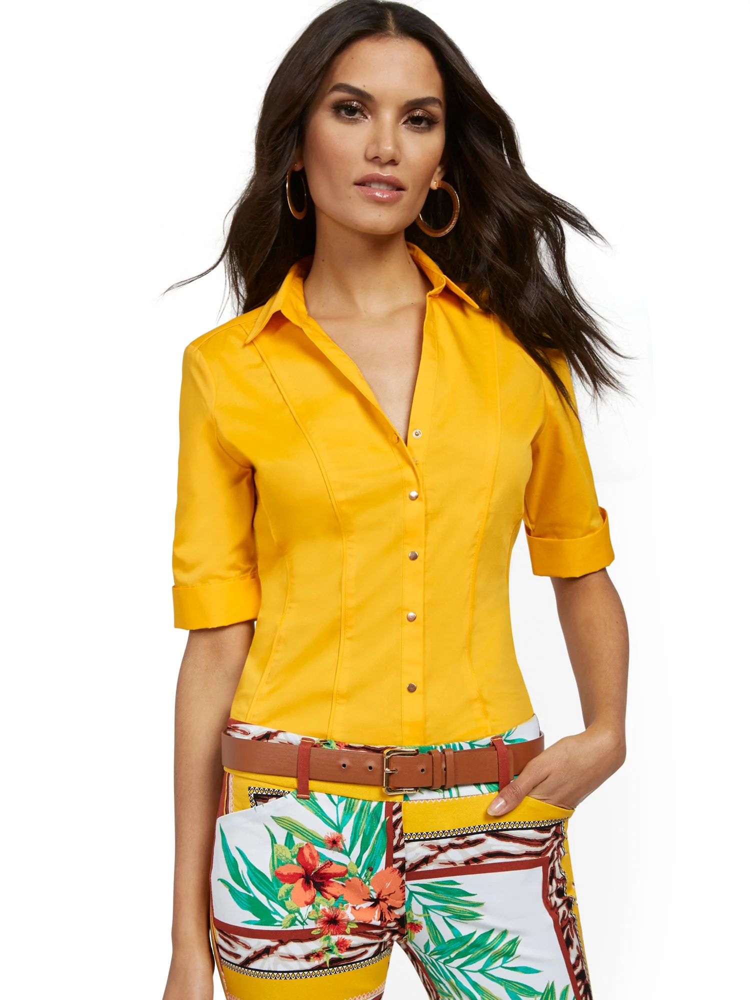 Piped Madison Stretch Shirt - Secret Snap - 7th Avenue - Image 2