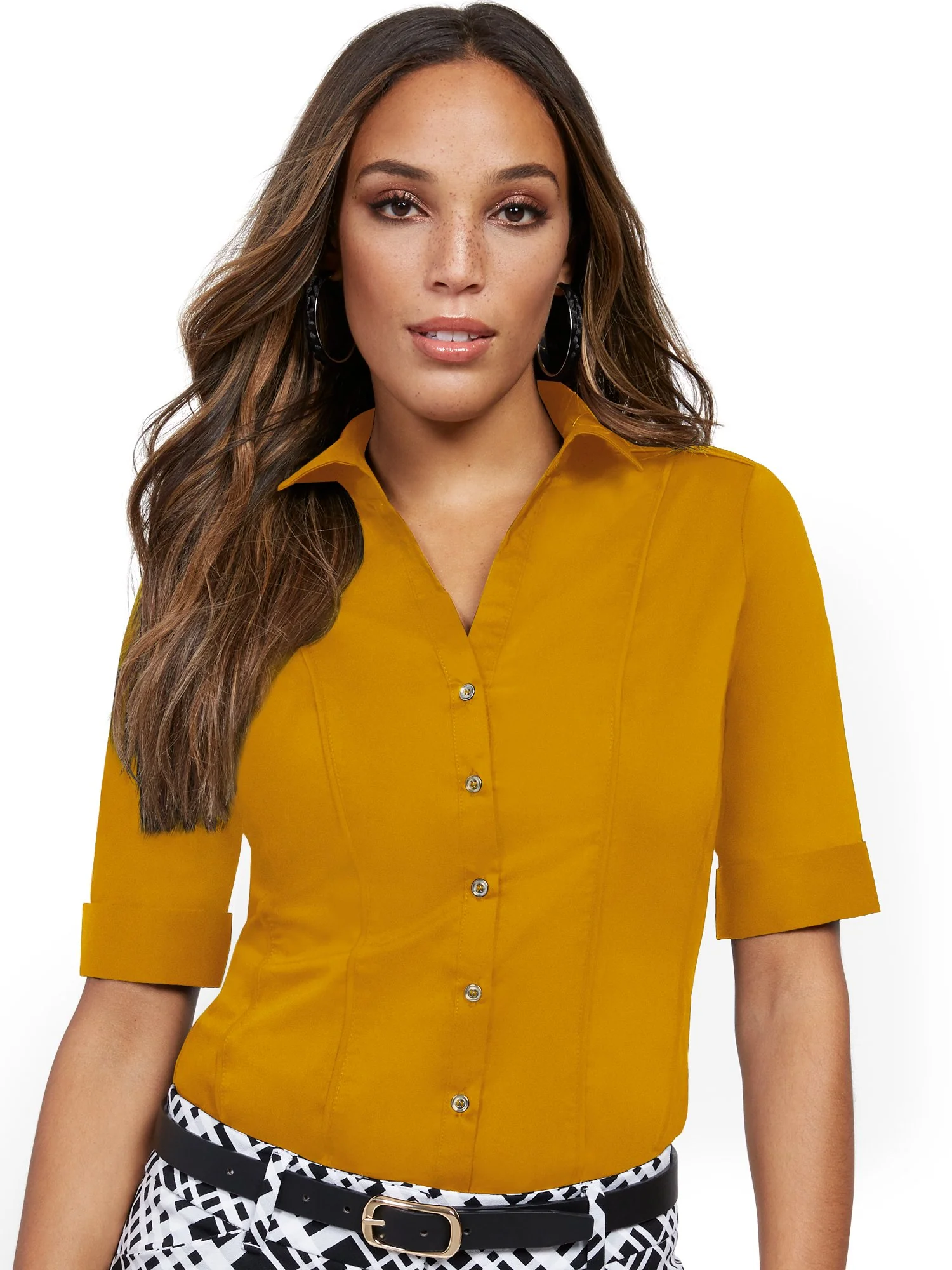 Piped Madison Stretch Shirt - Secret Snap - 7th Avenue - Image 5
