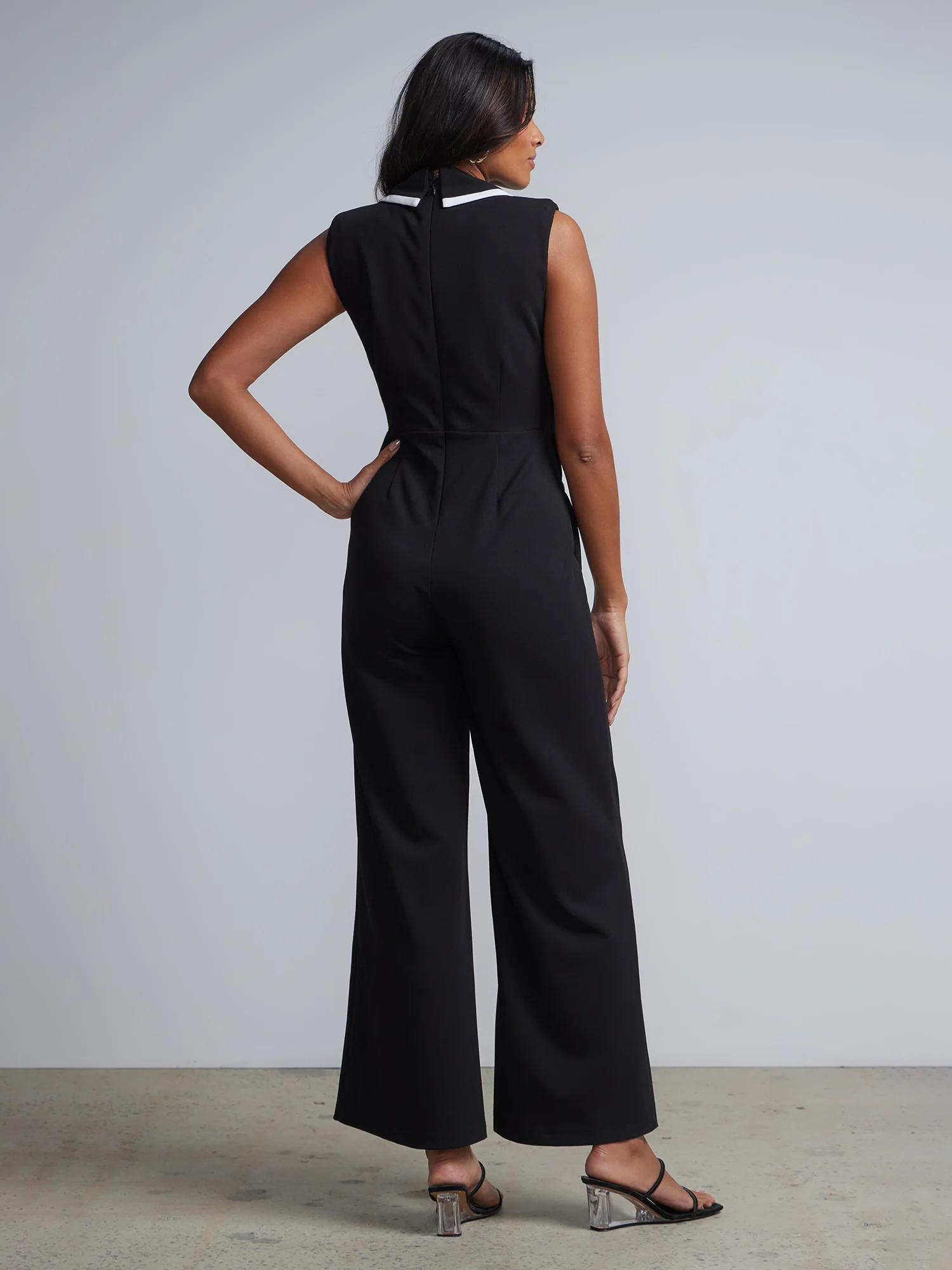 Piped V-Neck Jumpsuit - Magic Crepe® - Image 3