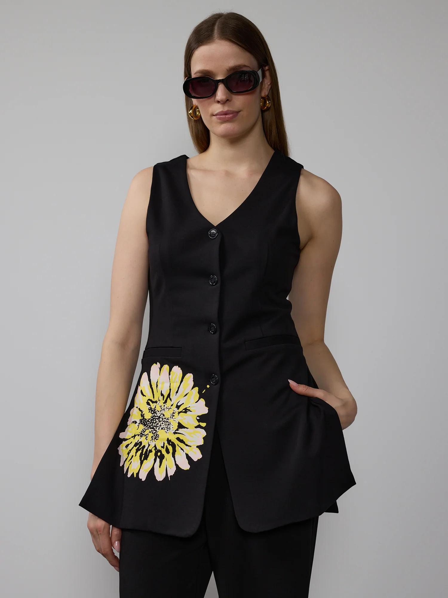 Placed Flower Print Waistcoat