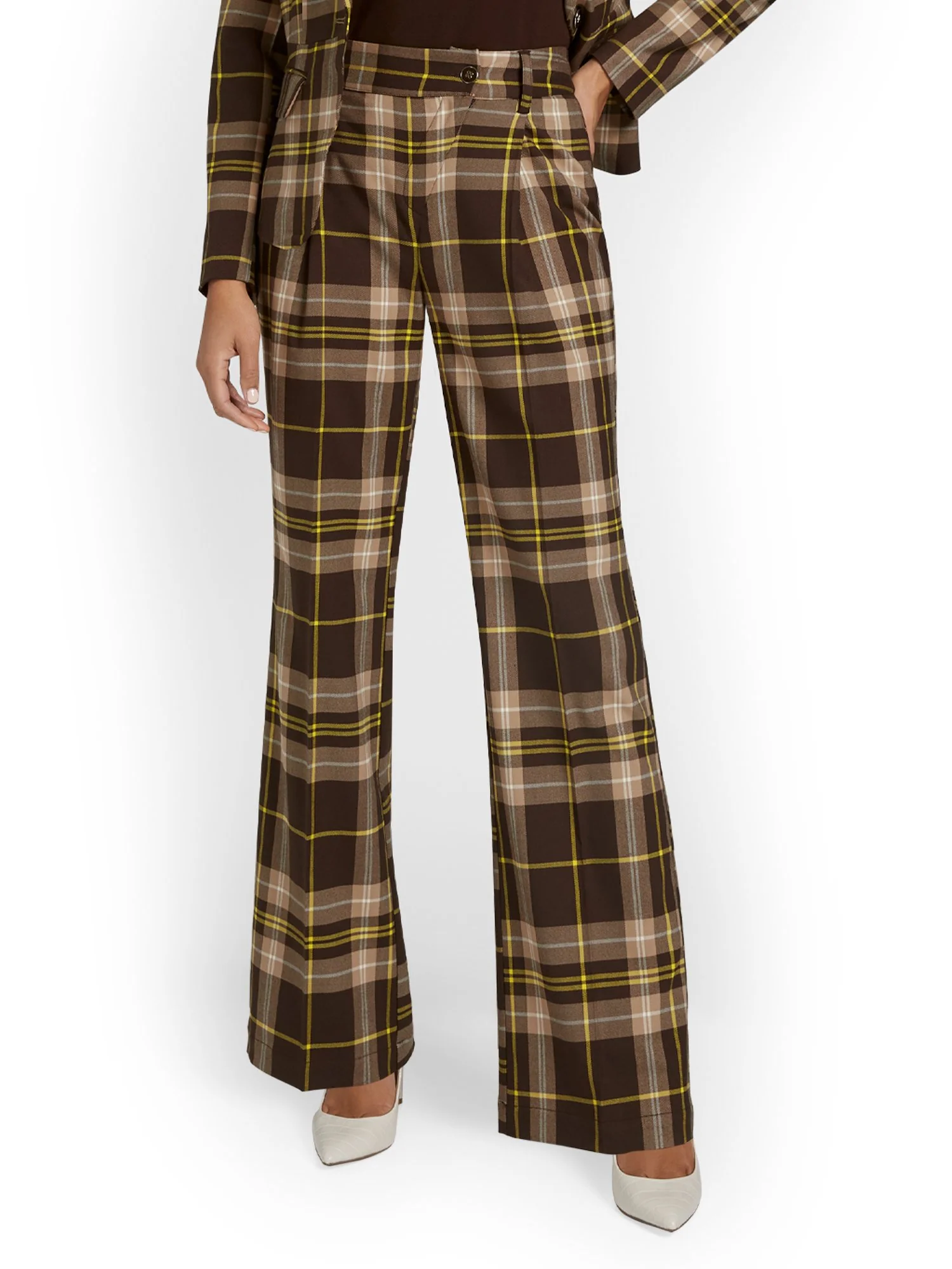 Plaid Asymmetric-Button Wide-Leg Pant - Image 2
