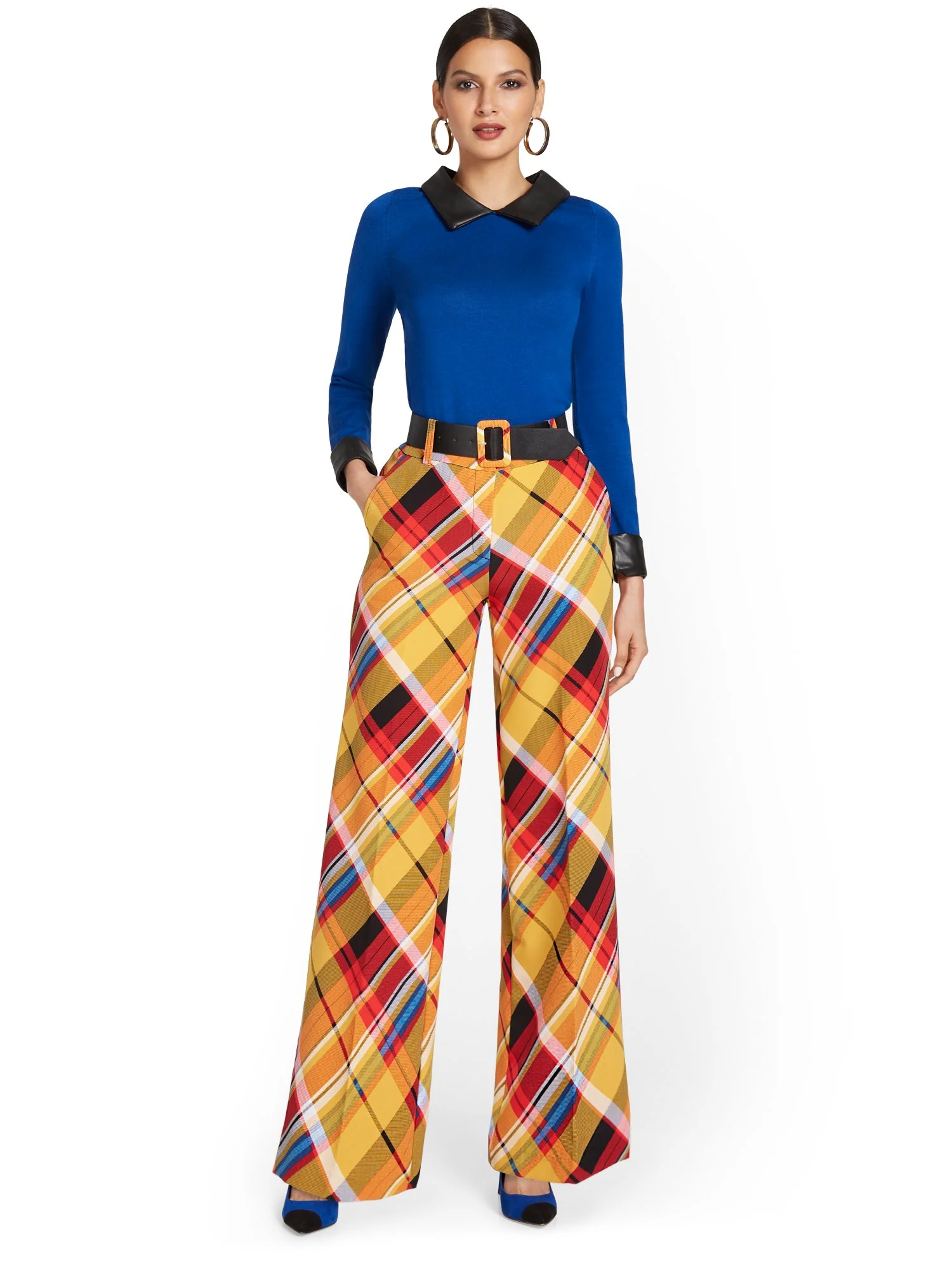 Plaid Belted Wide-Leg Pant - Image 4