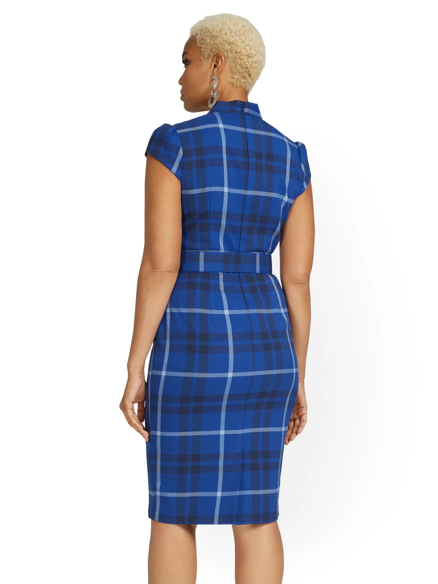 Plaid Bow-Neck Sheath Dress - Image 3