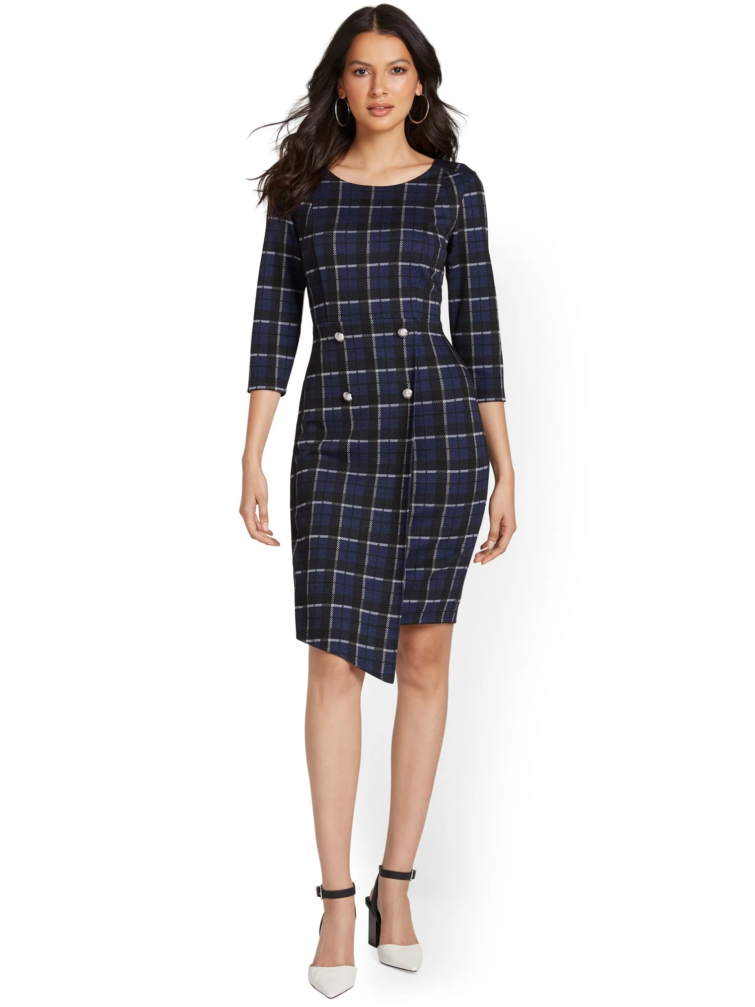 Plaid Button-Detail Sheath Dress - Image 2