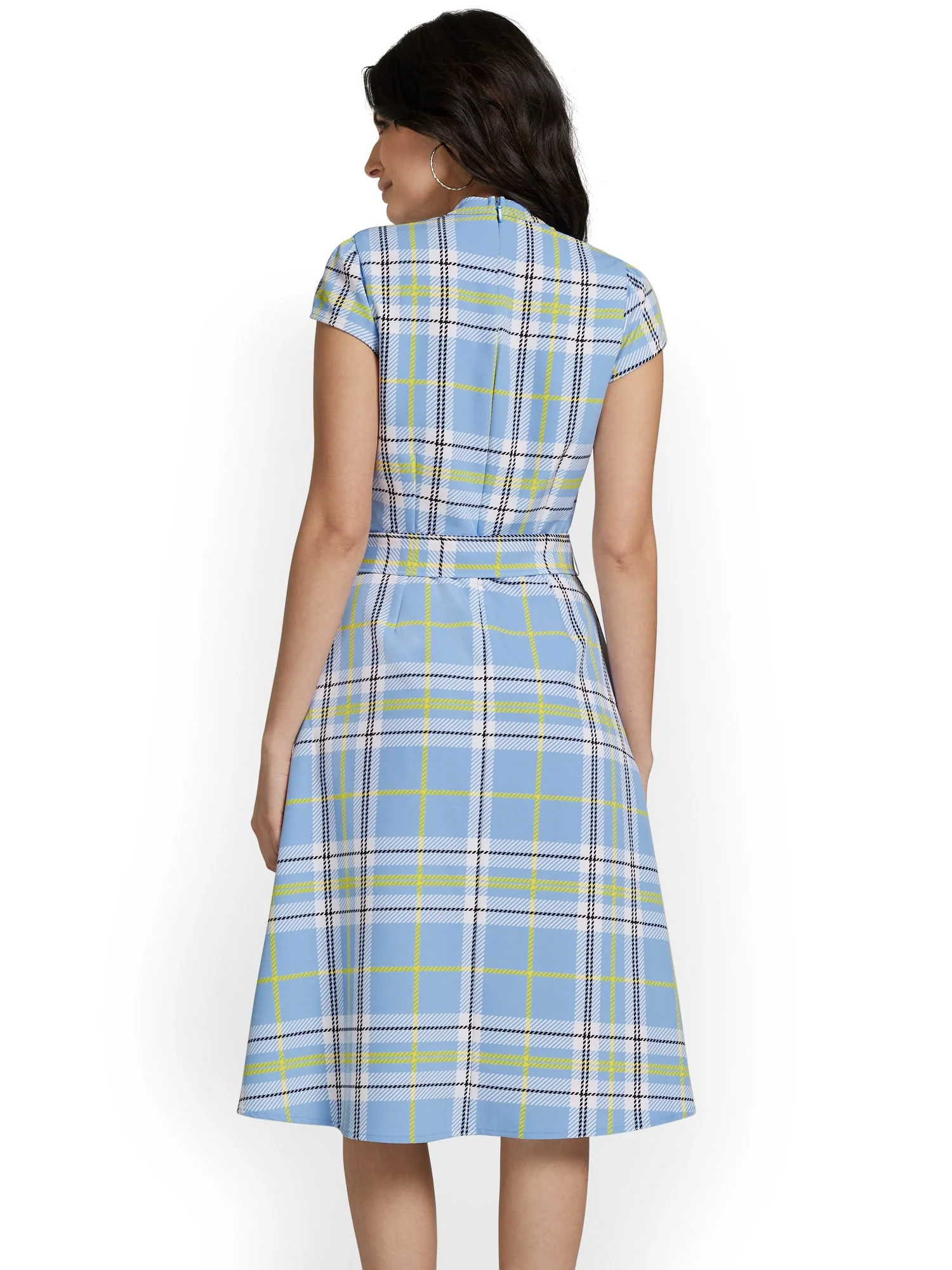 Plaid Cap-Sleeve Flare Dress - Premium Stretch - Image 2