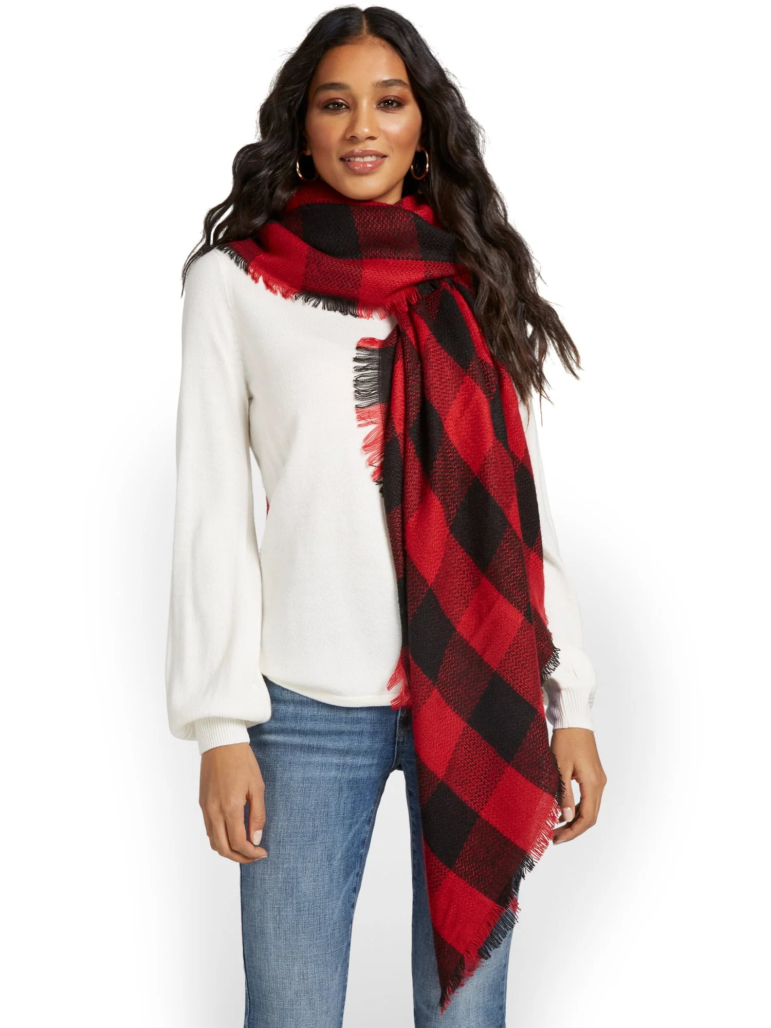 Black & Red Plaid Fringe Wrap - Brands We Love - Image 3