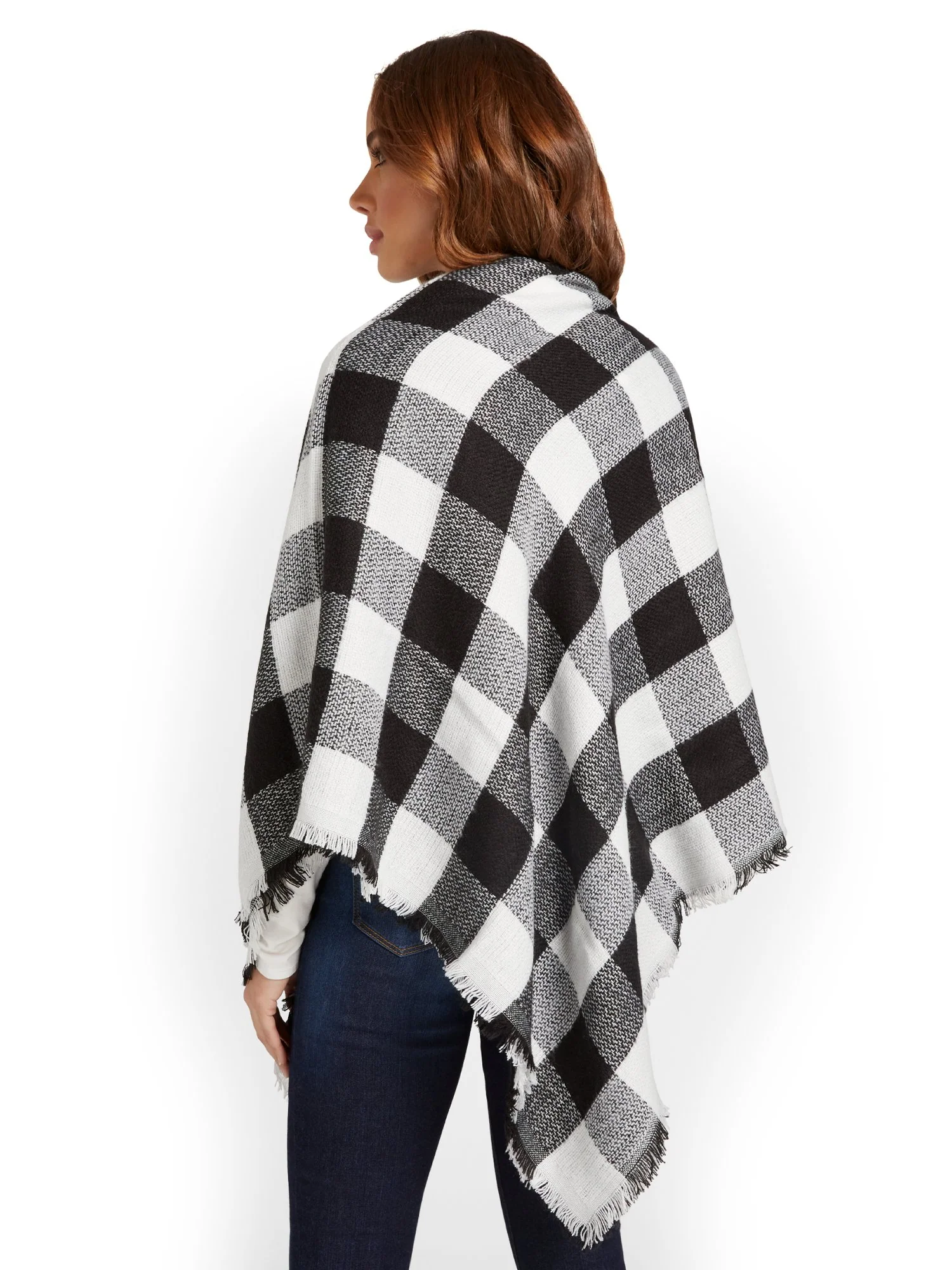 Black & White Plaid Fringe Wrap - Brands We Love - Image 3