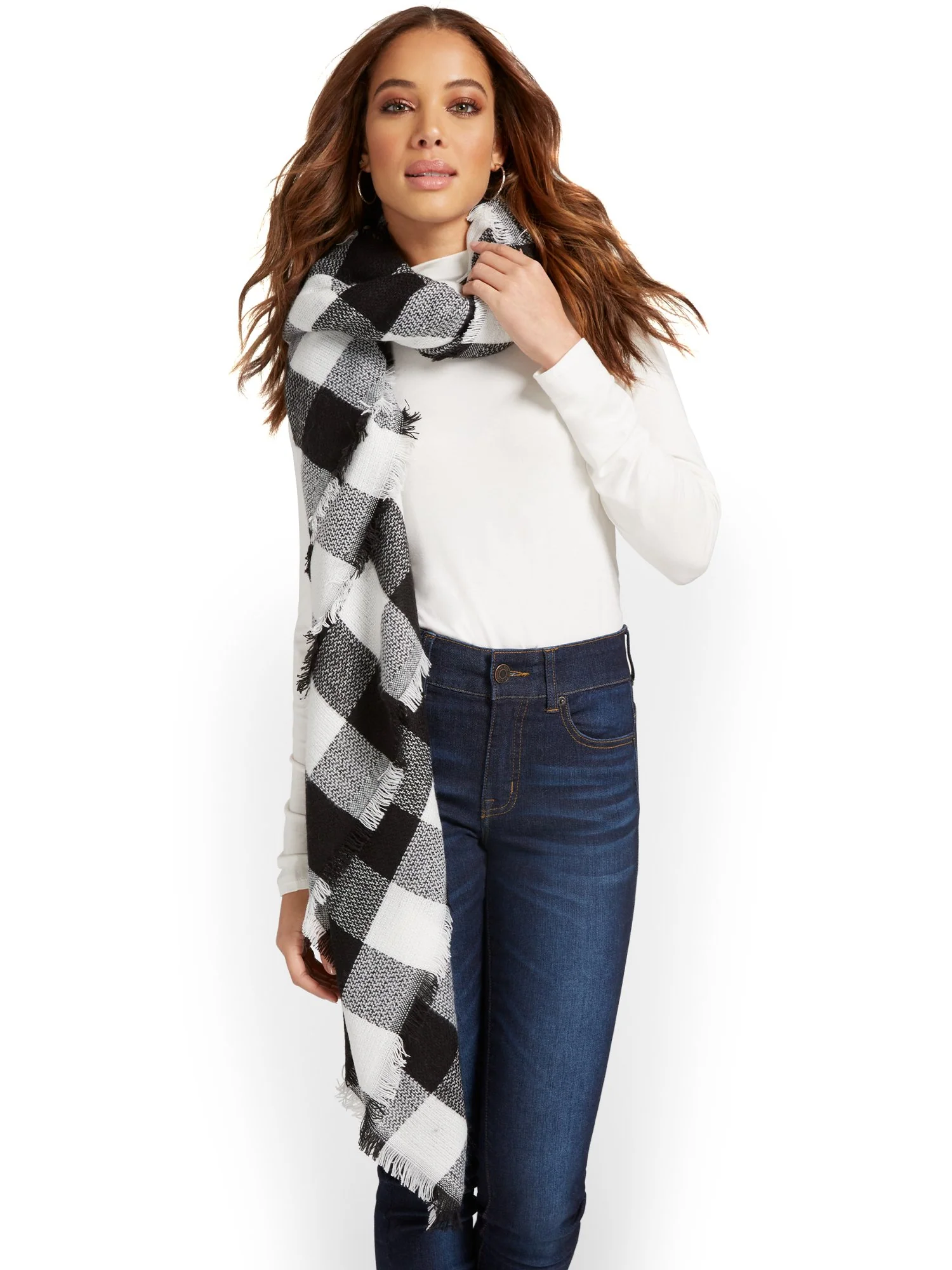 Black & White Plaid Fringe Wrap - Brands We Love - Image 4