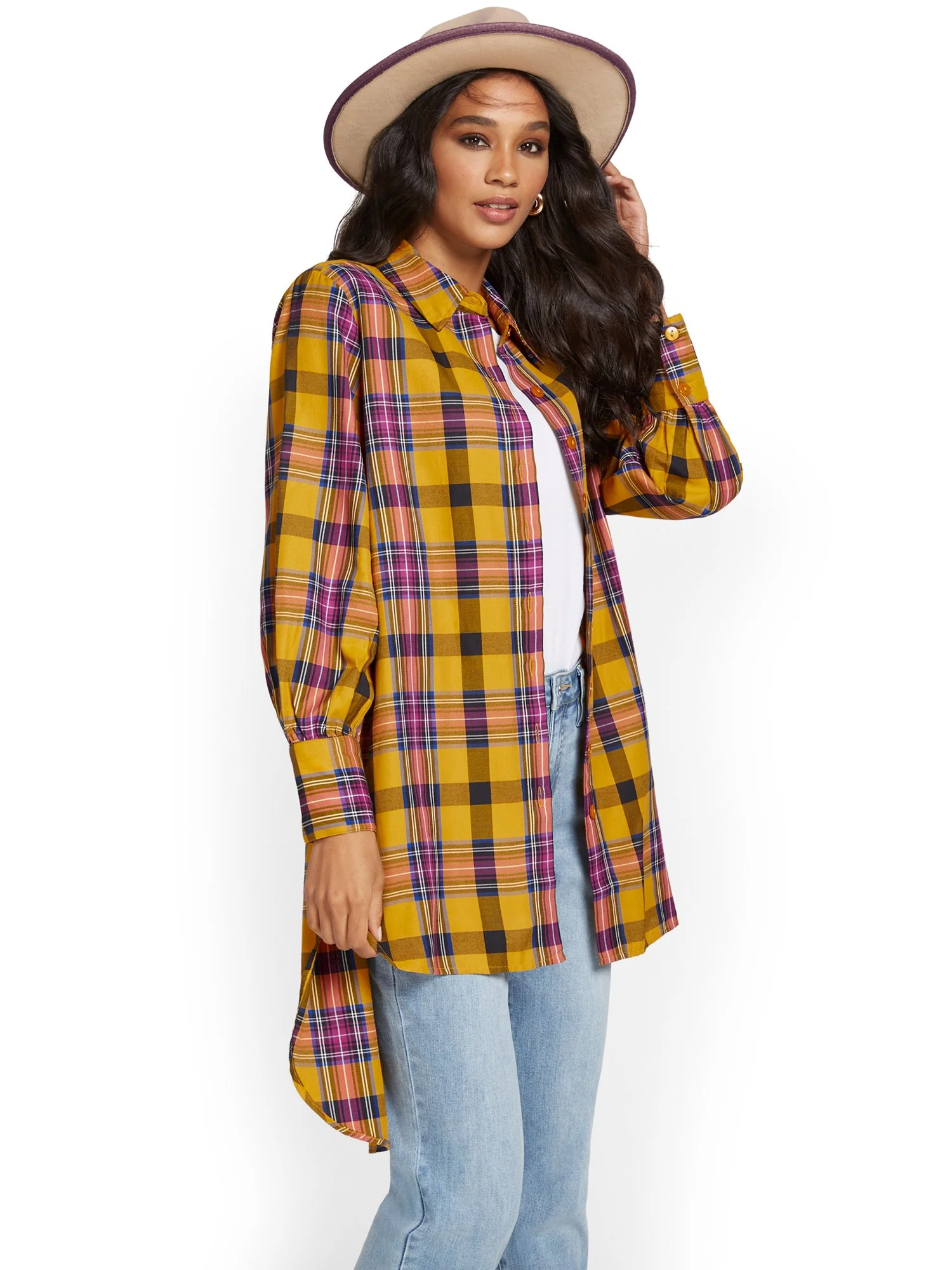 Plaid High-Low Shirt