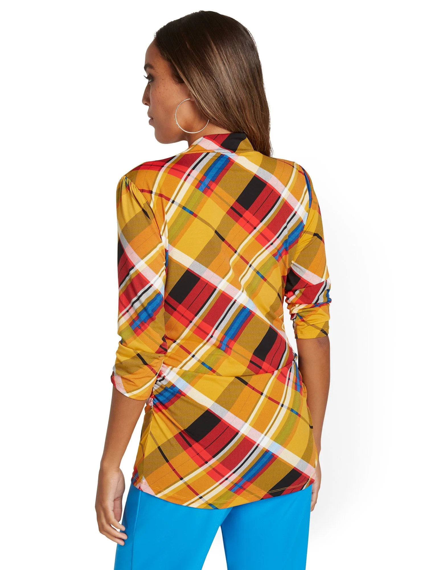 Plaid Mock-Neck Knit Top - Image 3
