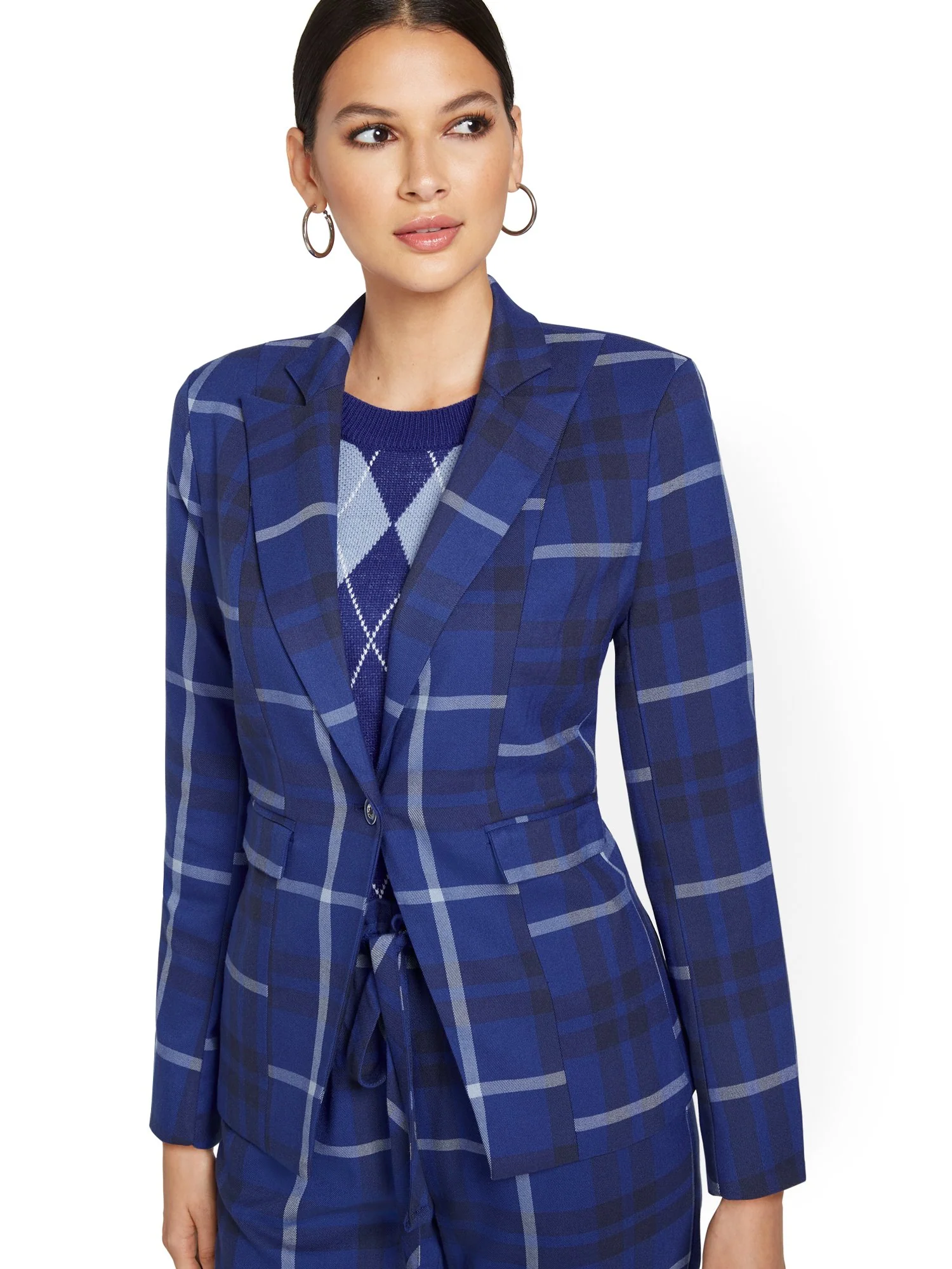 Plaid One-Button Jacket - Image 4