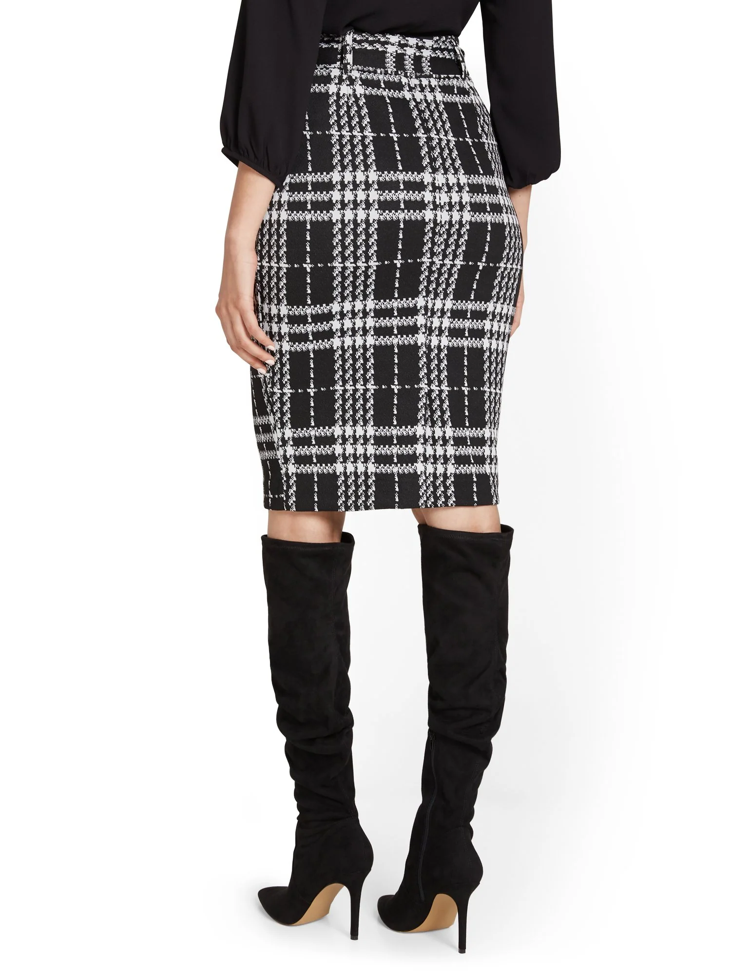 Plaid Paperbag-Waist Pencil Skirt - Image 3
