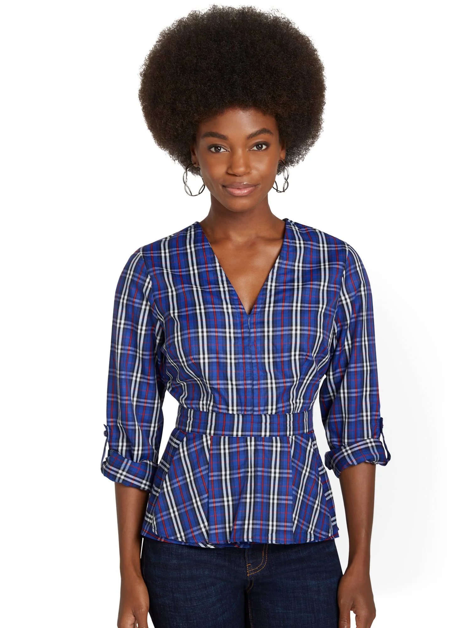 Plaid Peplum Blouse - Image 7